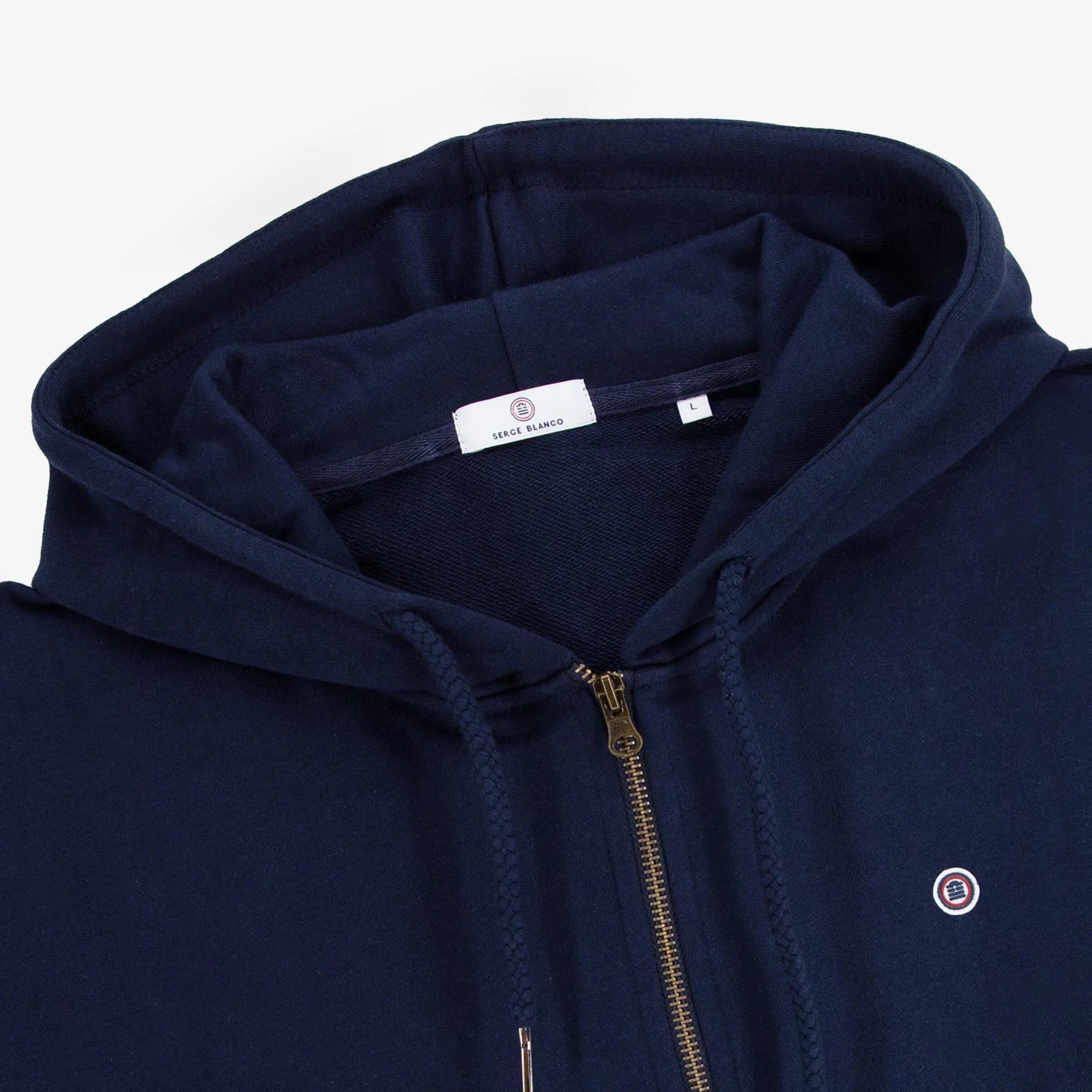 Sweat à capuche zippé Seydina en coton molletonné bleu marine 3/3