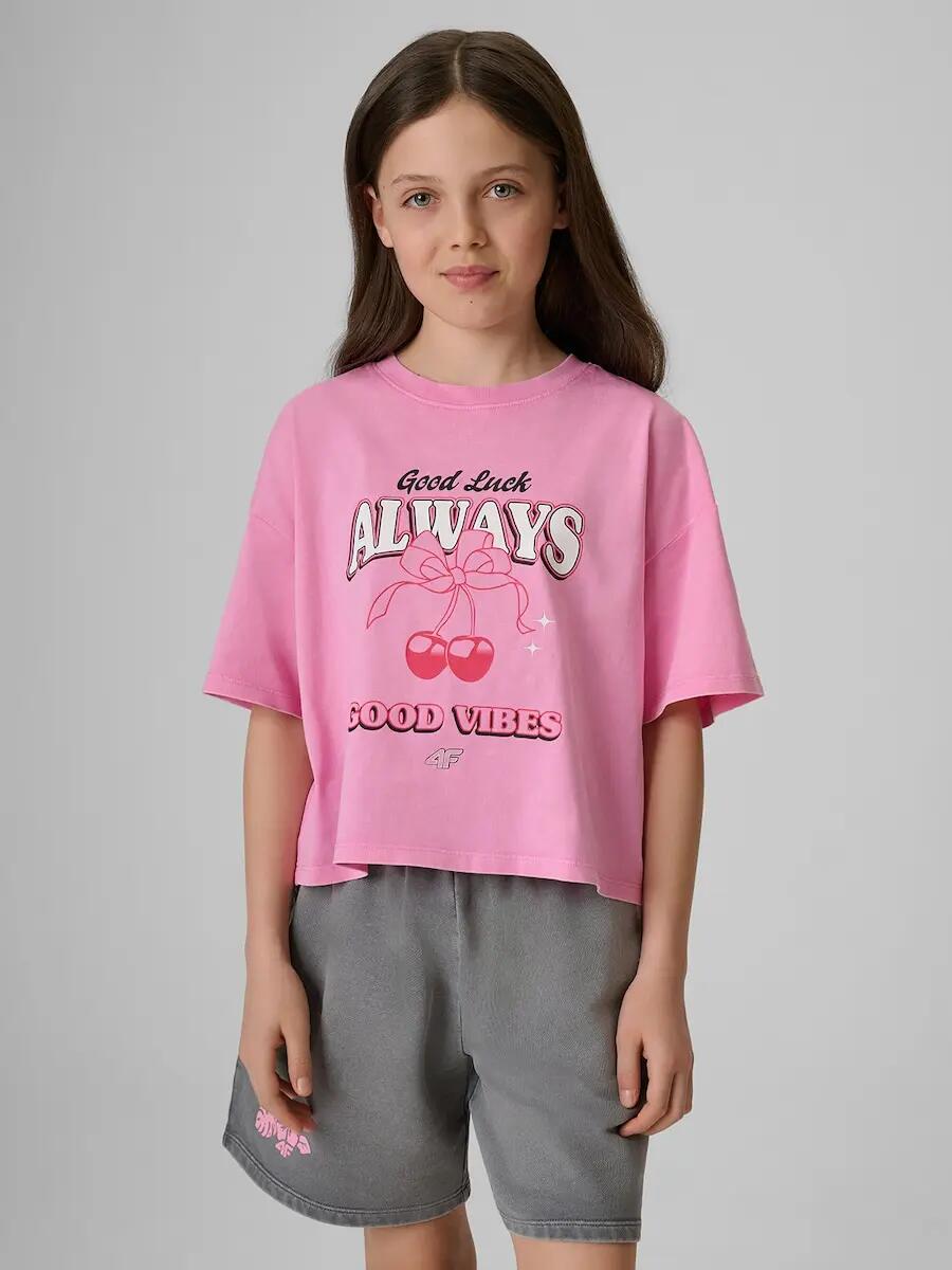 T-shirt boxy z nadrukiem dziewczęcy 4F 1/6