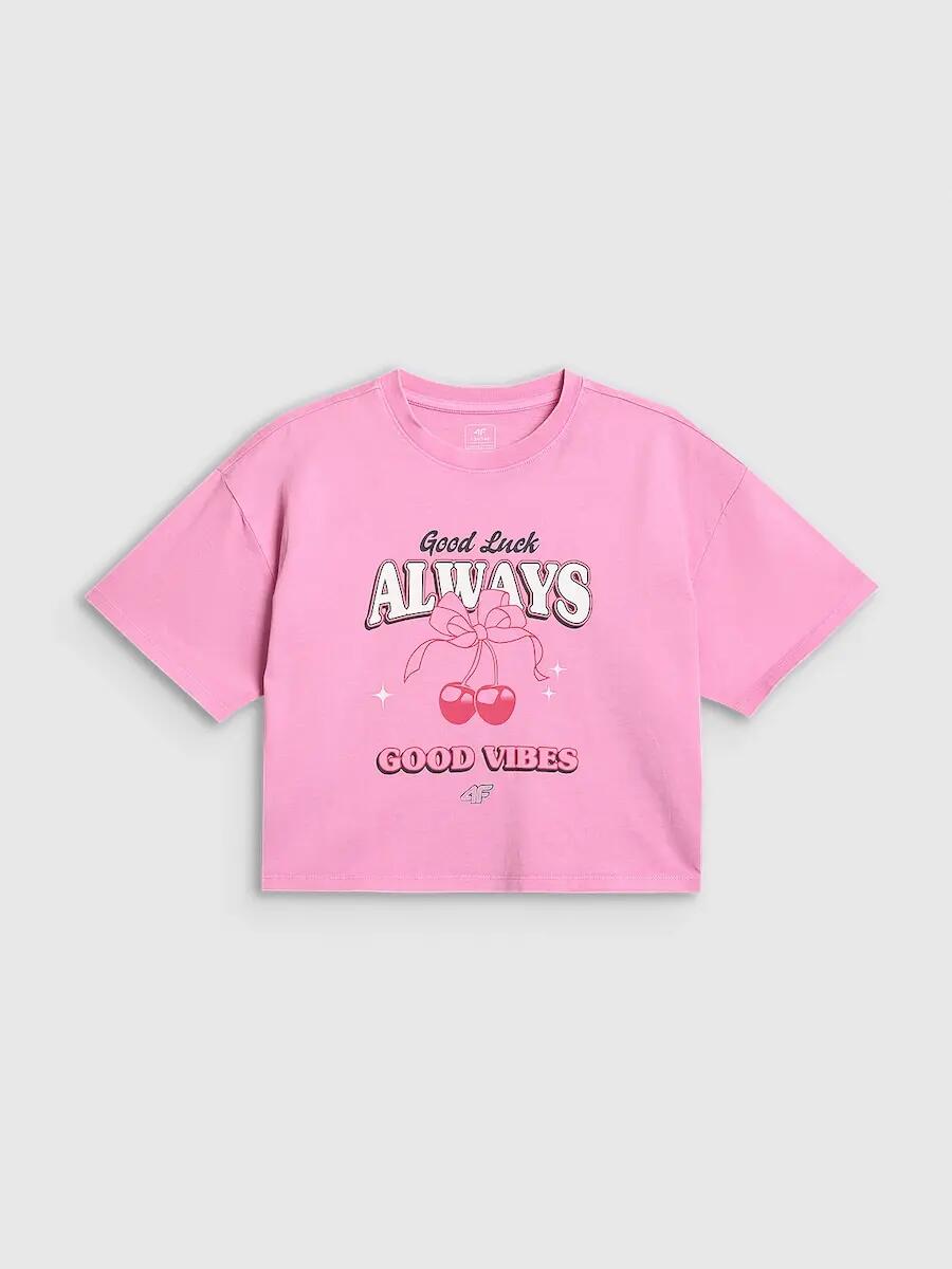 T-shirt boxy z nadrukiem dziewczęcy 4F 5/6