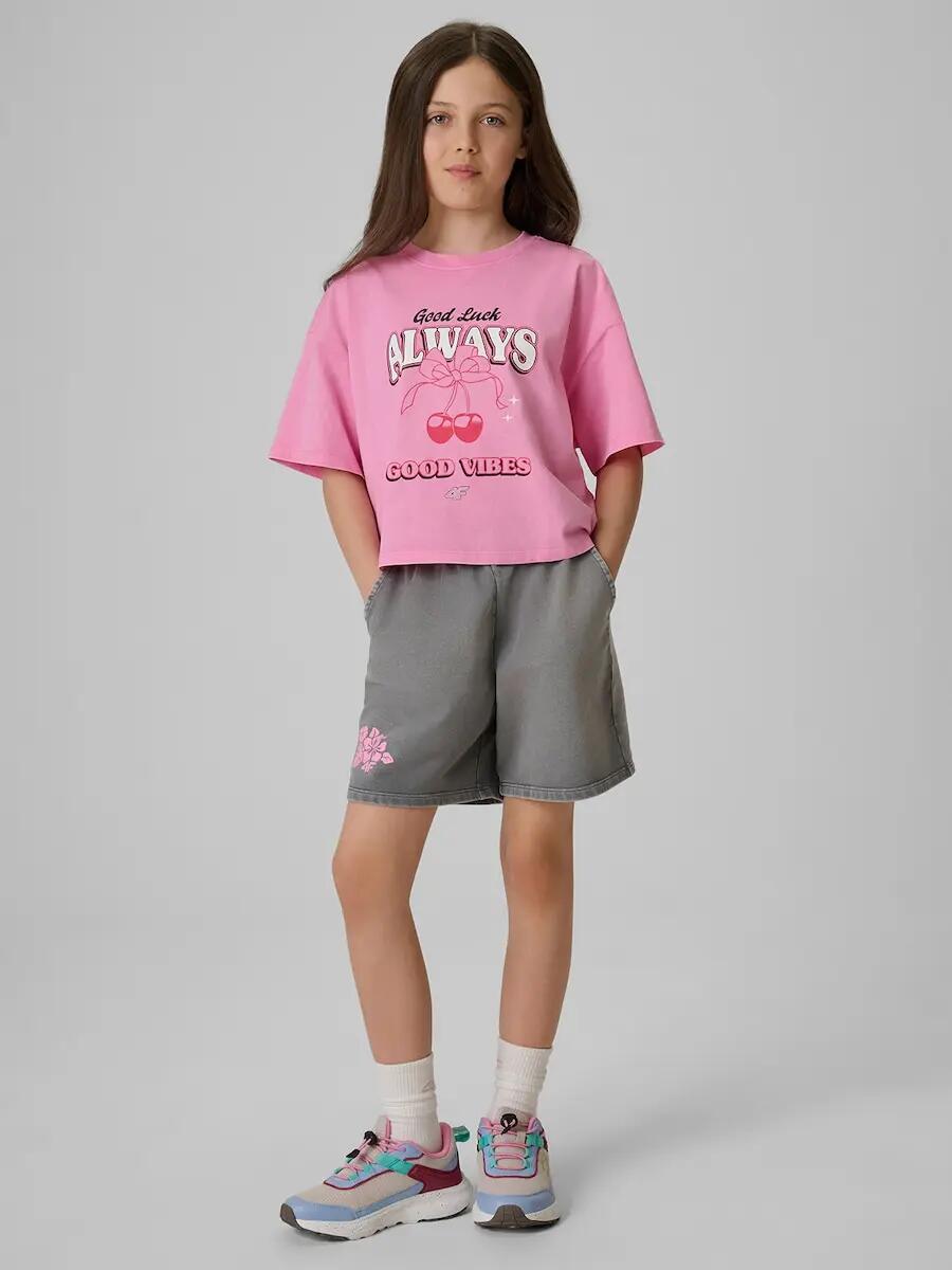 T-shirt boxy z nadrukiem dziewczęcy 4F 4/6