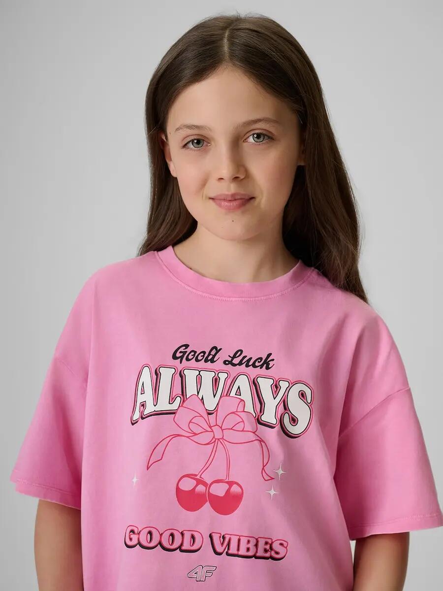 T-shirt boxy z nadrukiem dziewczęcy 4F 3/6