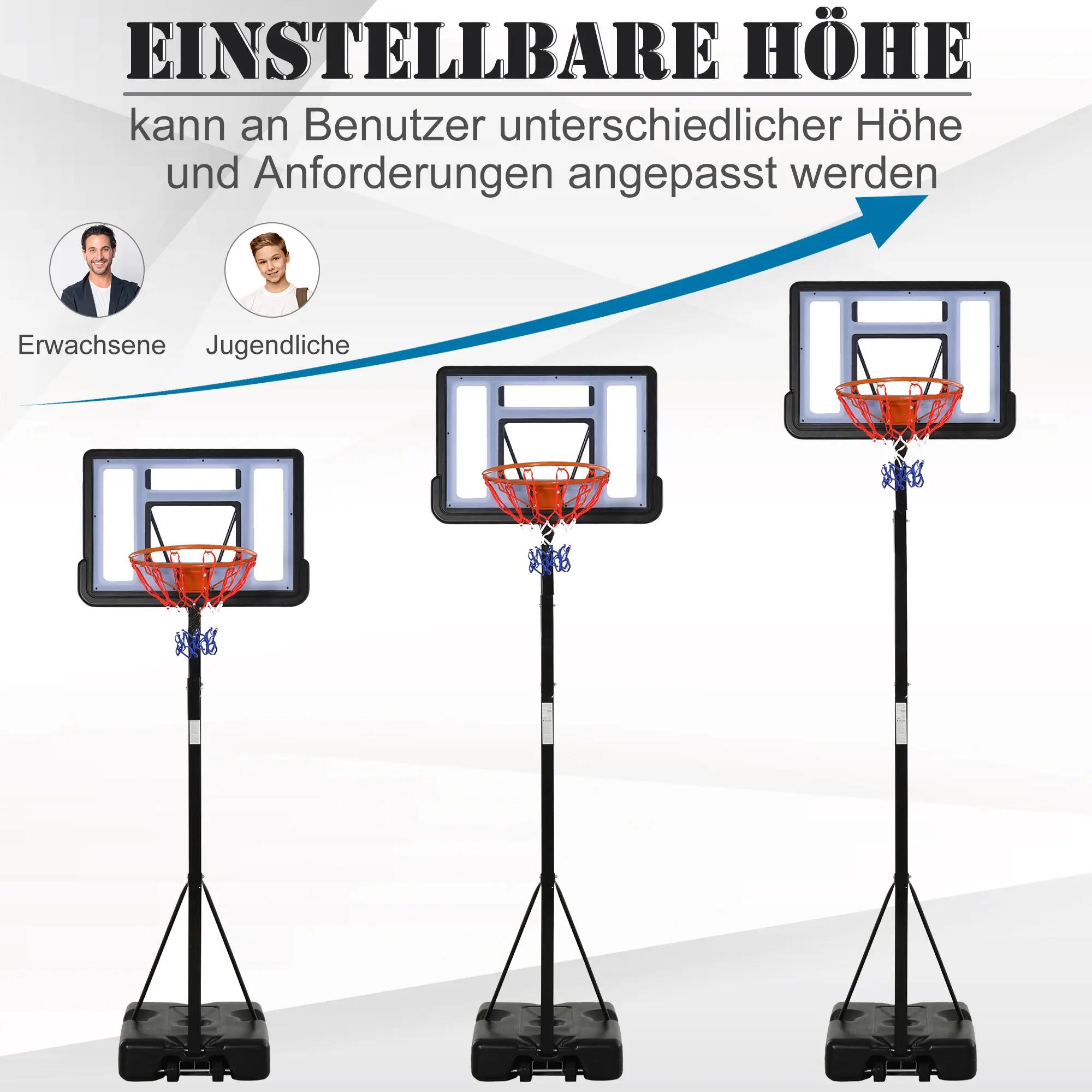 Panier de basket-ball extérieur avec support, hauteur réglable de 255 à 305 cm, 8/9