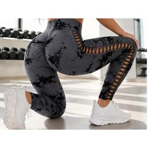 Női márvány push-up magas derekú has és fenék formáló fitnesz leggings 6/11