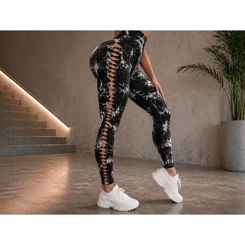 Női márvány push-up magas derekú has és fenék formáló fitnesz leggings 3/11