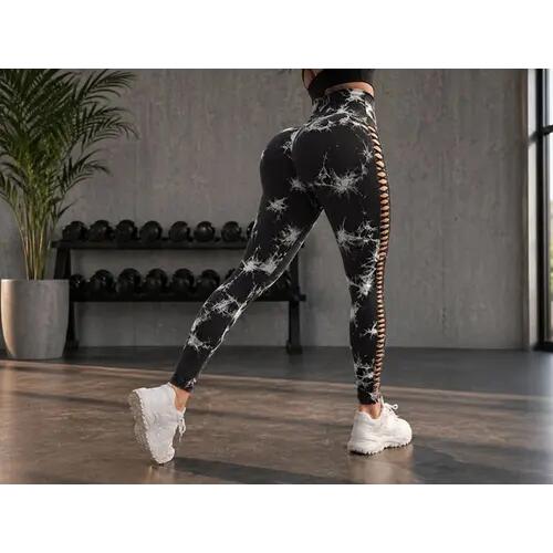 Női márvány push-up magas derekú has és fenék formáló fitnesz leggings 2/11