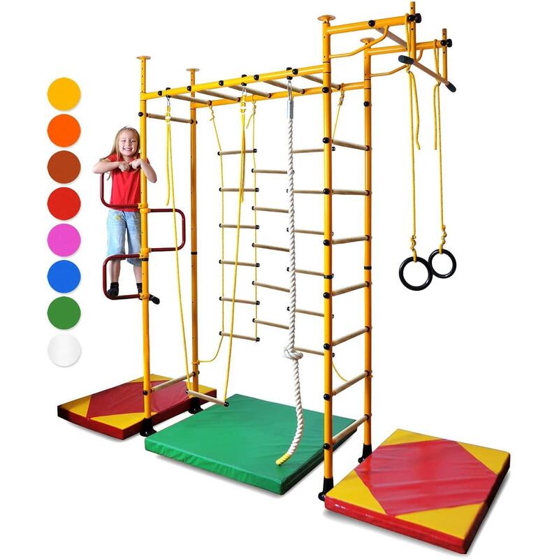 Sprossenwand für Kinderzimmer  M3 240 - 290 cm Gelb Holzsprossen Kindersport