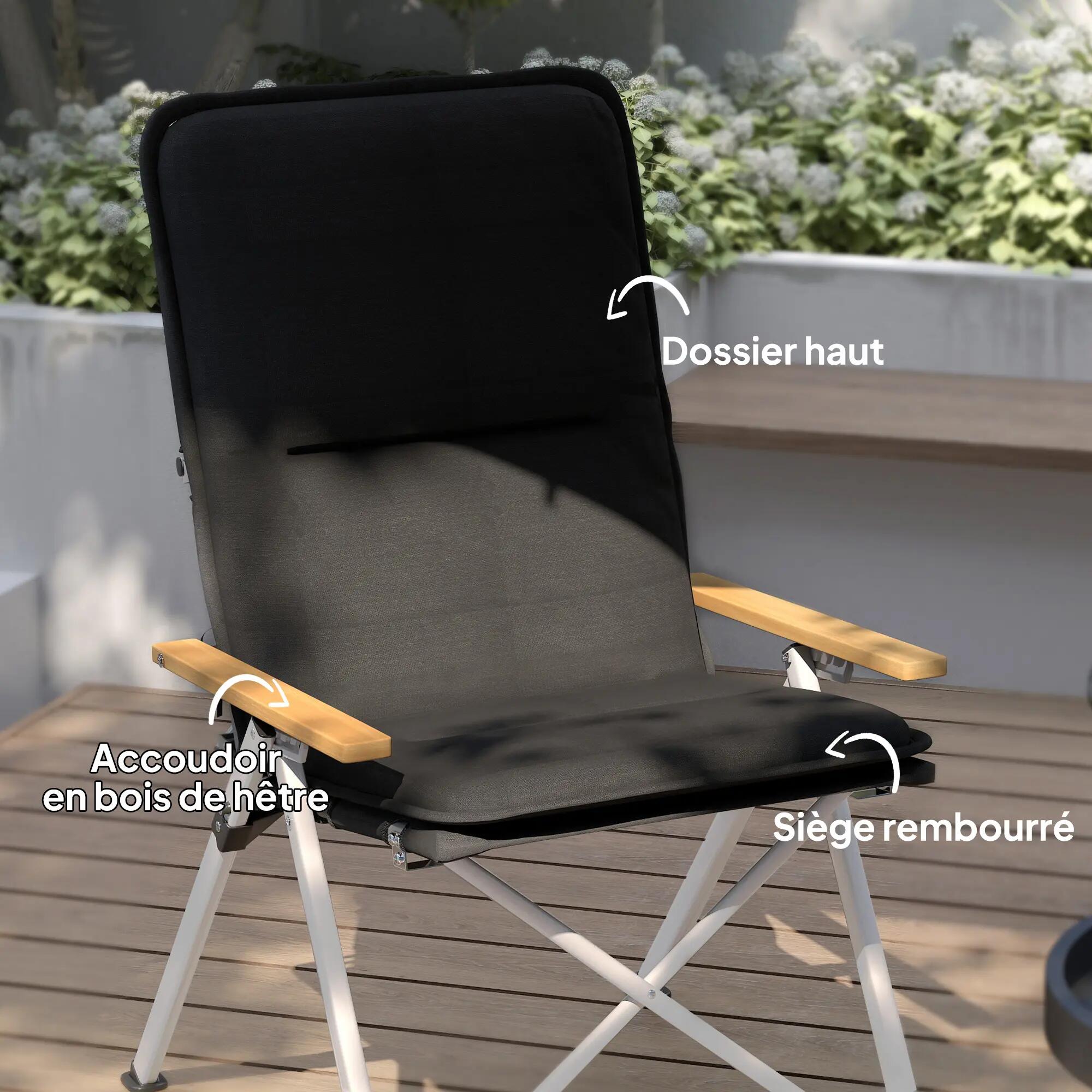 Chaise de camping chaise de pêche pliante, dossier haut, coussin amovible et sac 8/9