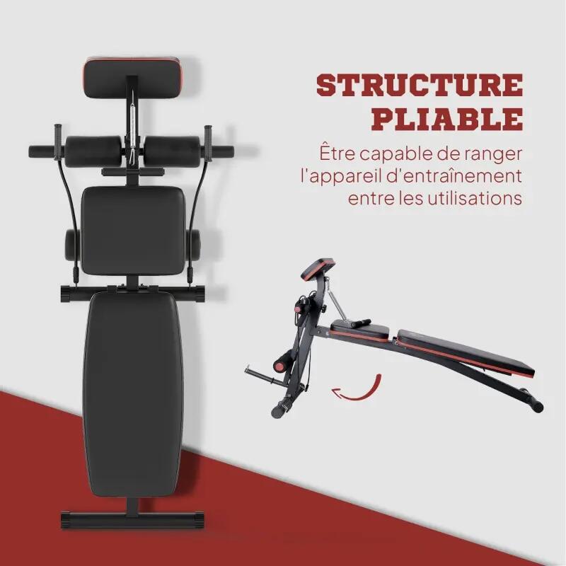 Banc de musculation - Fitness - Inclinable, pliable - Noir et rouge 3/5
