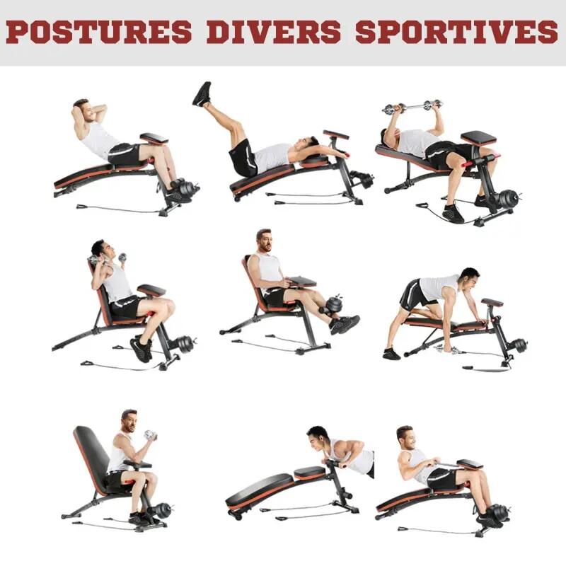 Banc de musculation - Fitness - Inclinable, pliable - Noir et rouge 2/5