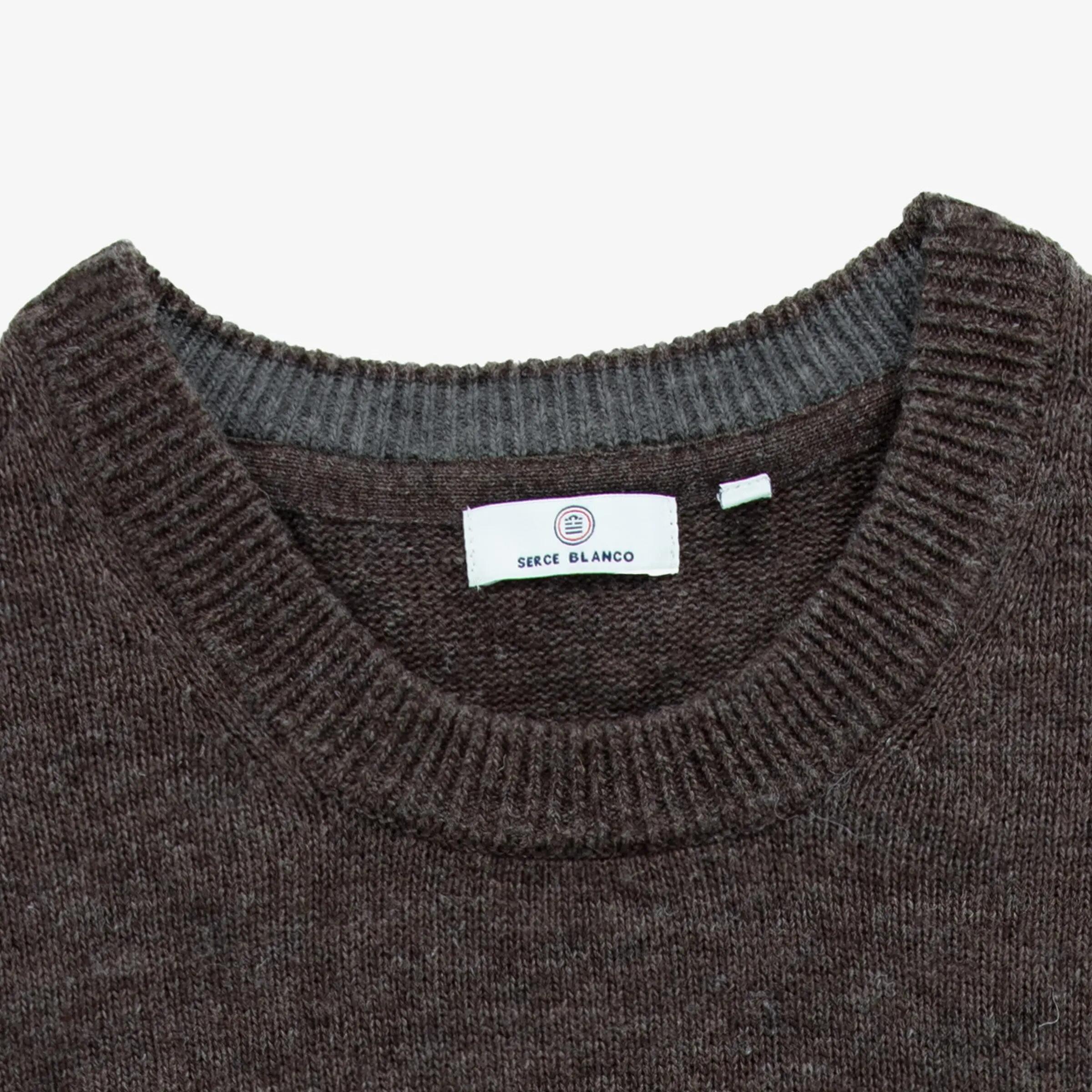Pull col rond en maille jersey de laine marron 3/3