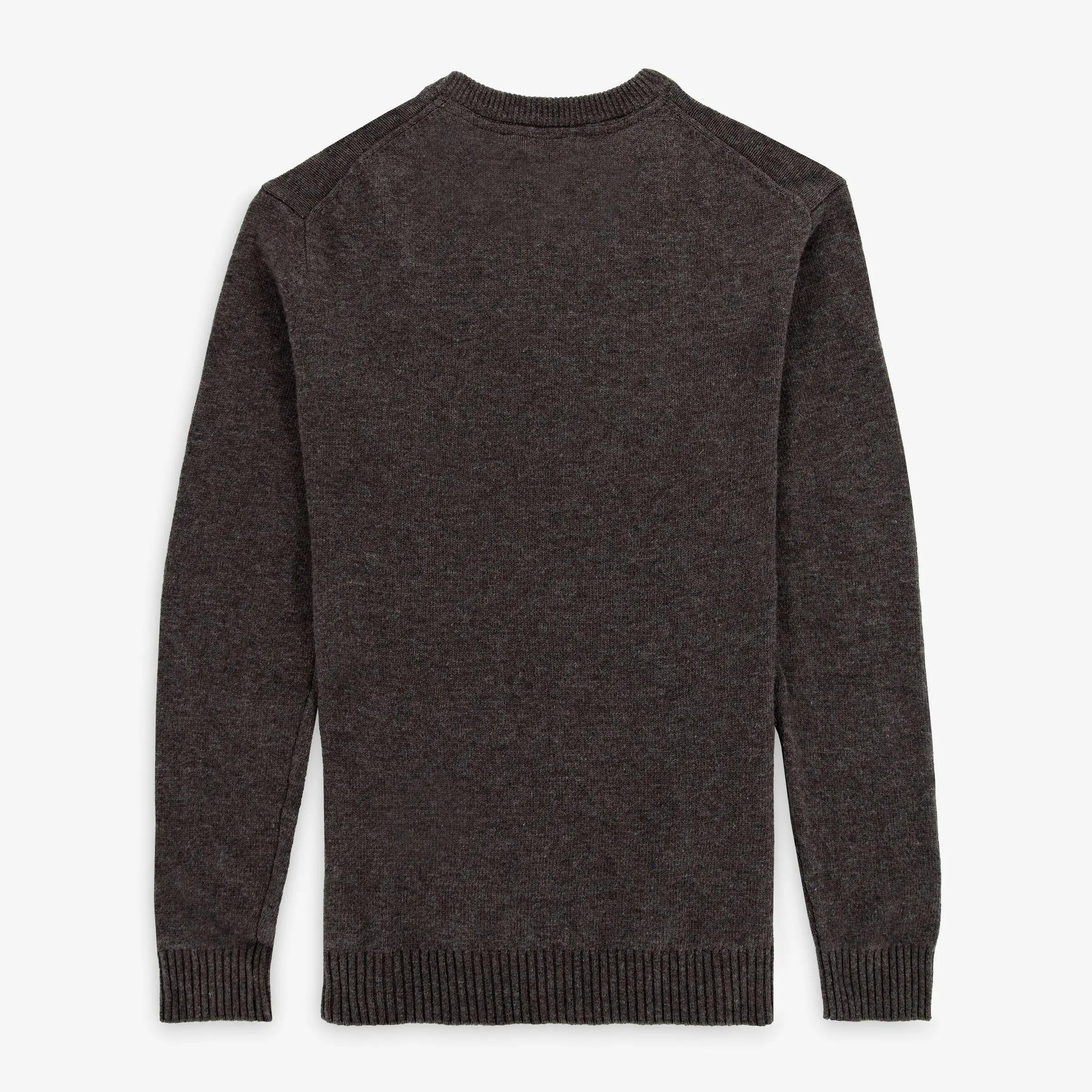 Pull col rond en maille jersey de laine marron 2/3