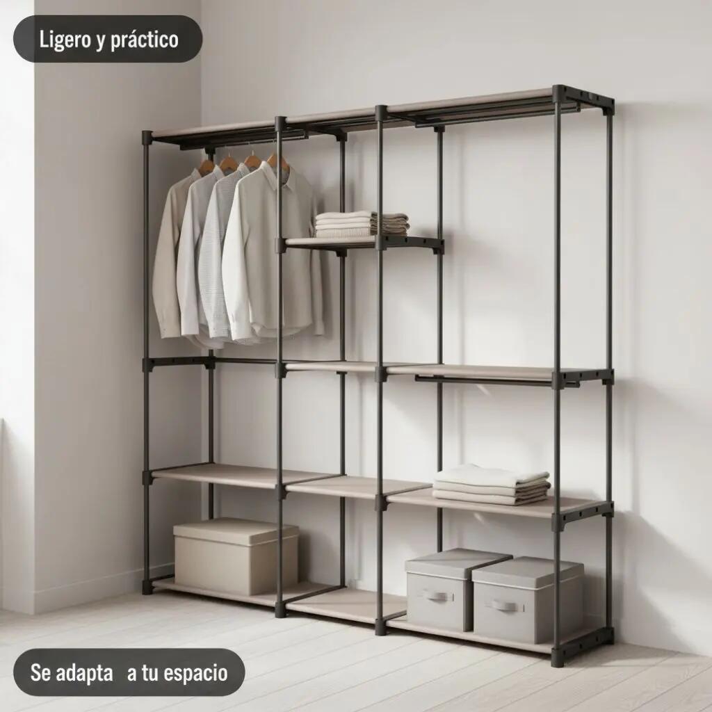 Armario de Camping Plegable con 5 Estantes y Barra para Colgar Ropa 7/7