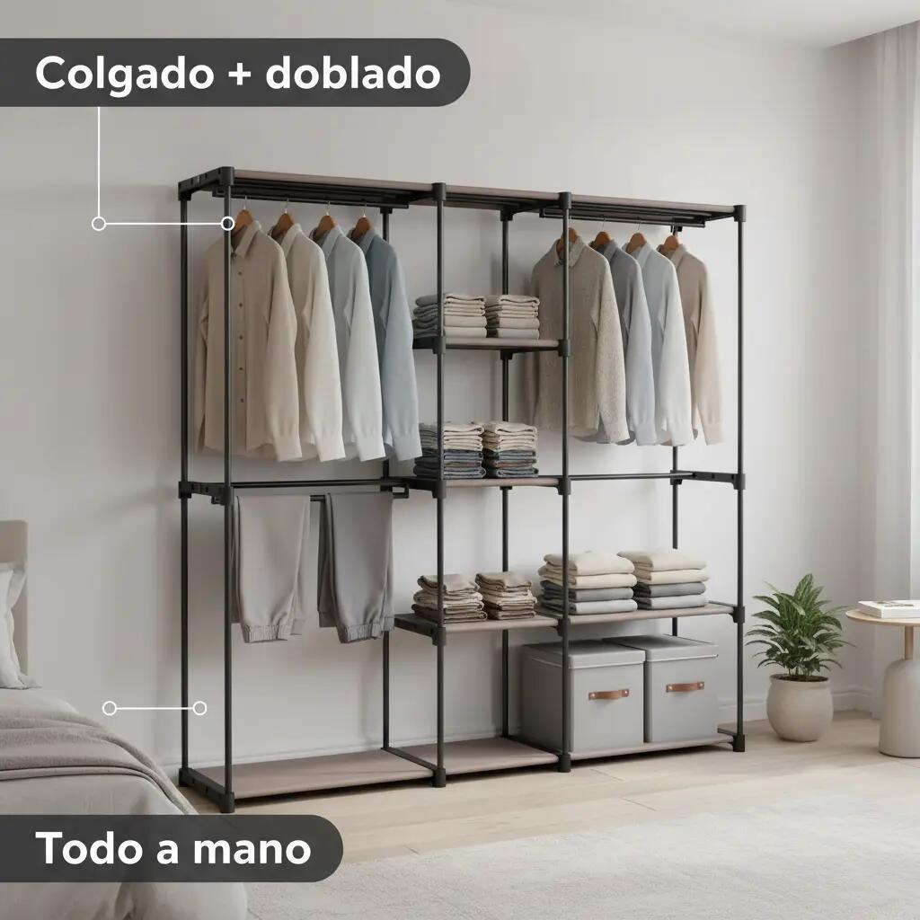 Armario de Camping Plegable con 5 Estantes y Barra para Colgar Ropa 6/7