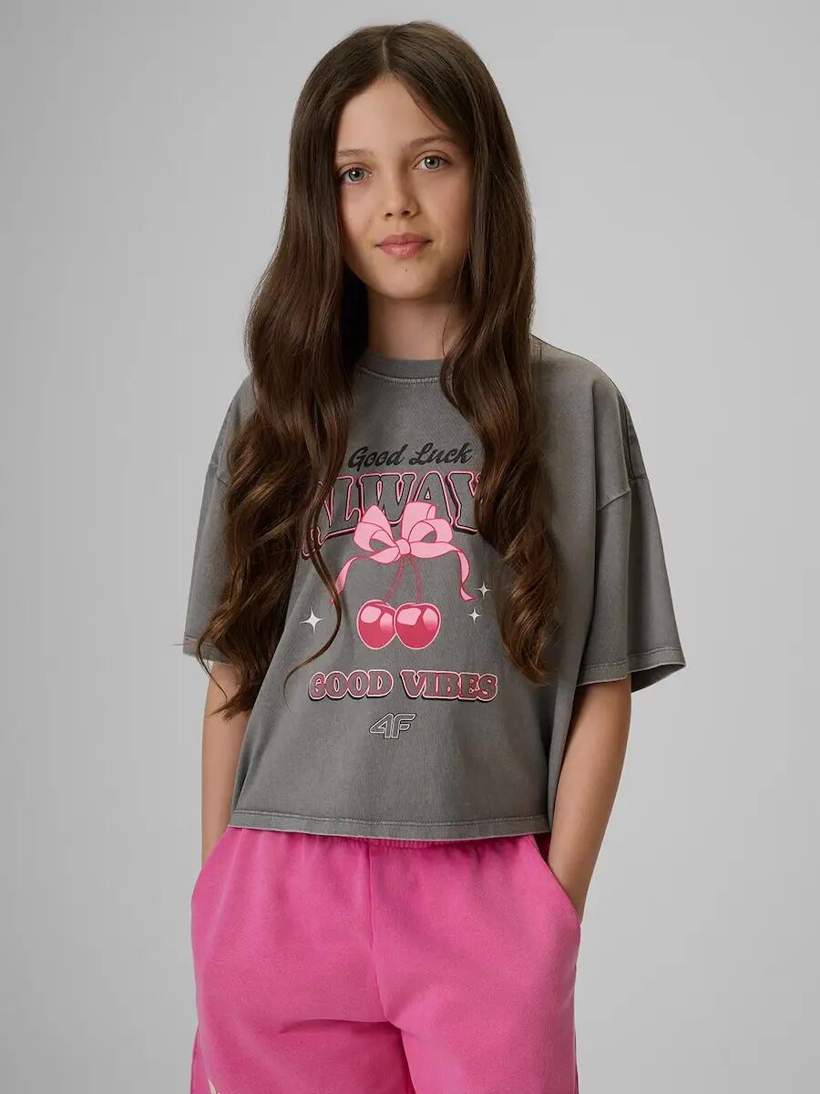 T-shirt boxy z nadrukiem dziewczęcy 4F 1/6