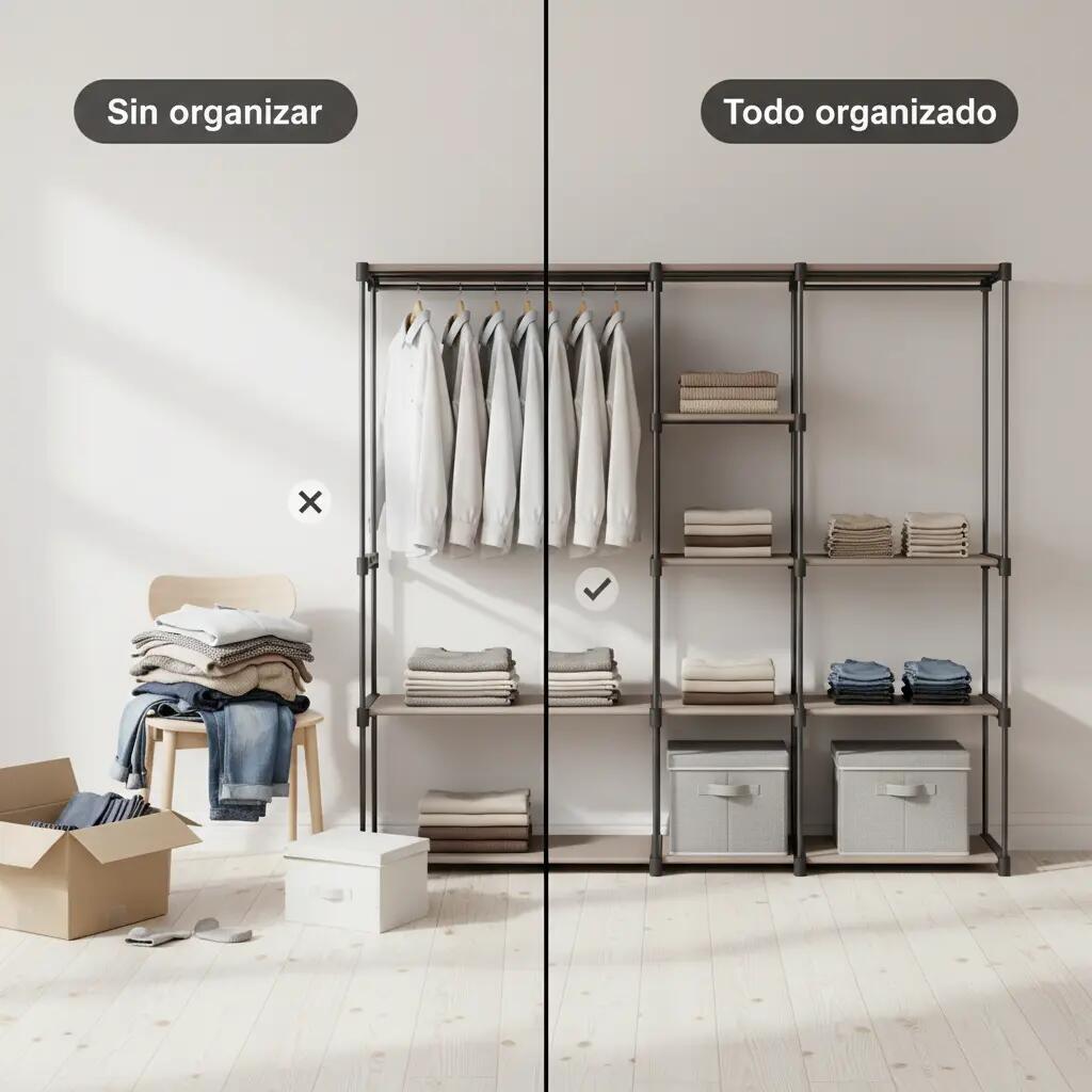 Armario de Camping Plegable con 5 Estantes y Barra para Colgar Ropa 5/7