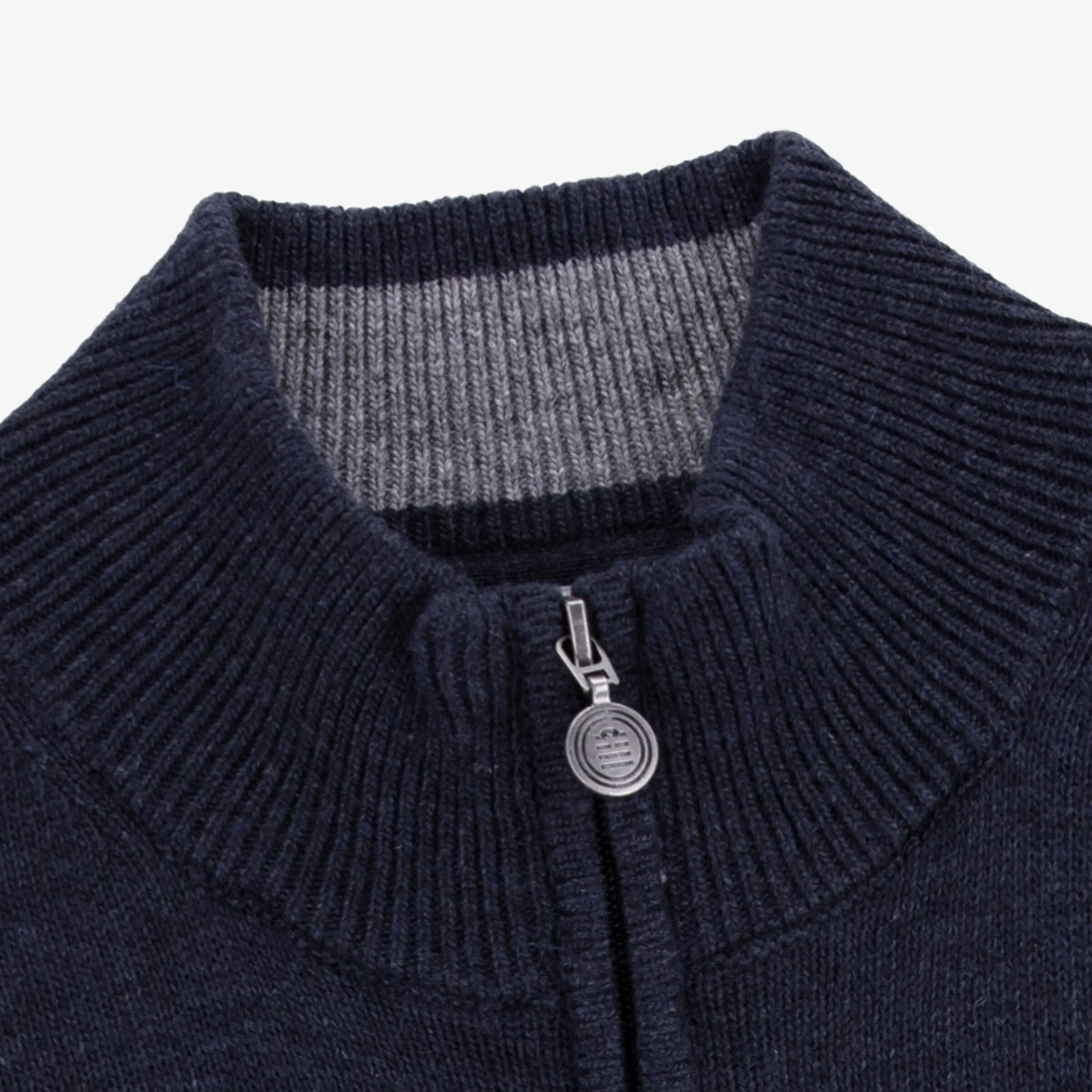 Gilet zippé en laine mélangée col montant bleu marine MIKE 3/3