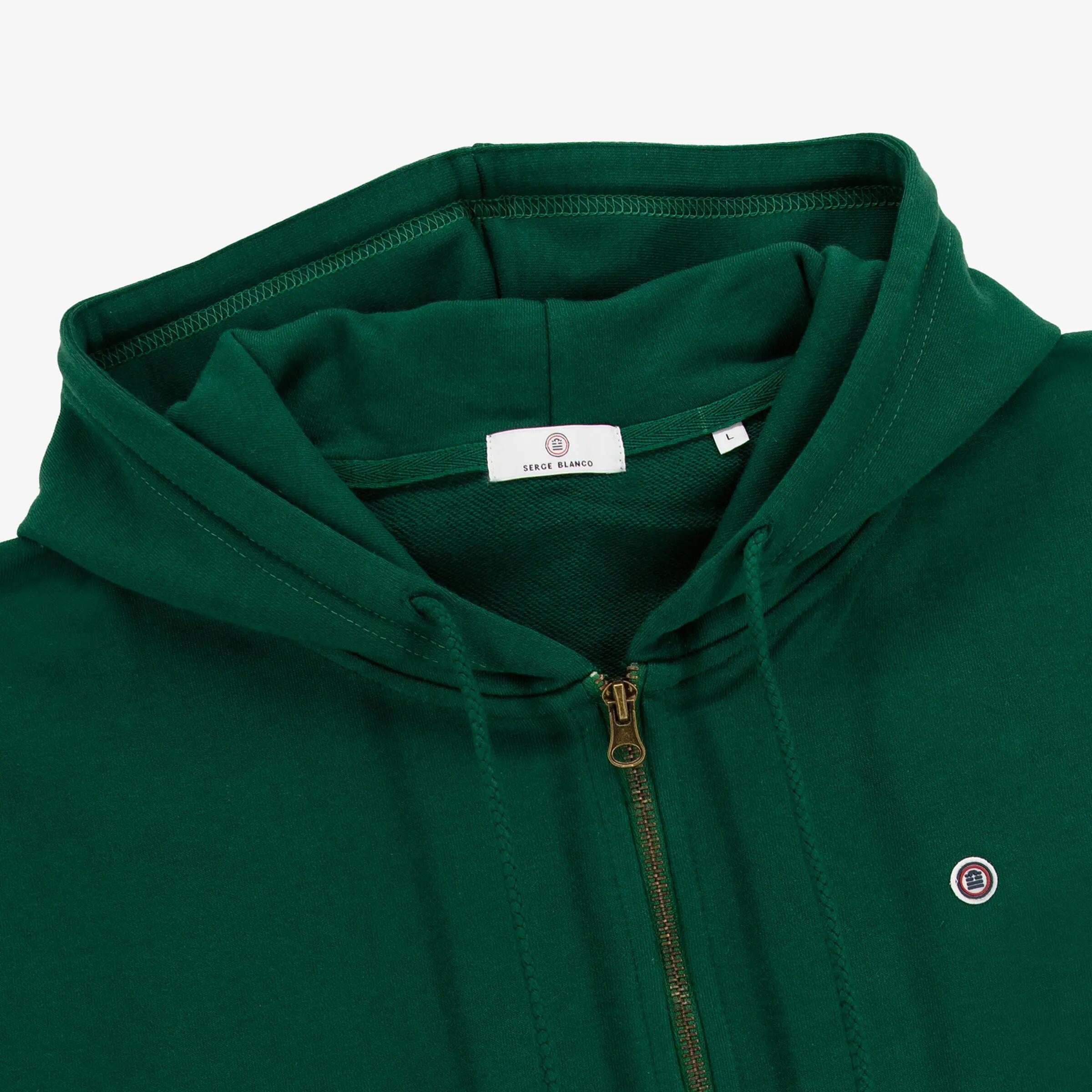 Sweat à capuche zippé Seydina en coton molletonné vert 3/6