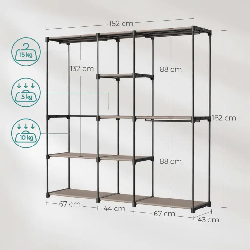 Armario de Camping Plegable con 5 Estantes y Barra para Colgar Ropa 4/7