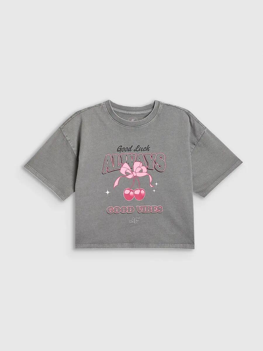 T-shirt boxy z nadrukiem dziewczęcy 4F 5/6