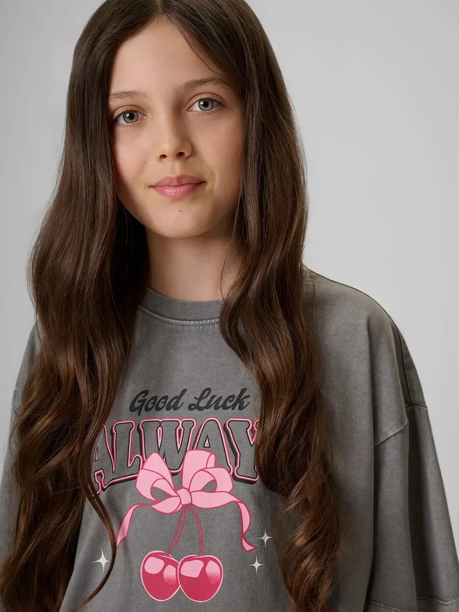 T-shirt boxy z nadrukiem dziewczęcy 4F 3/6