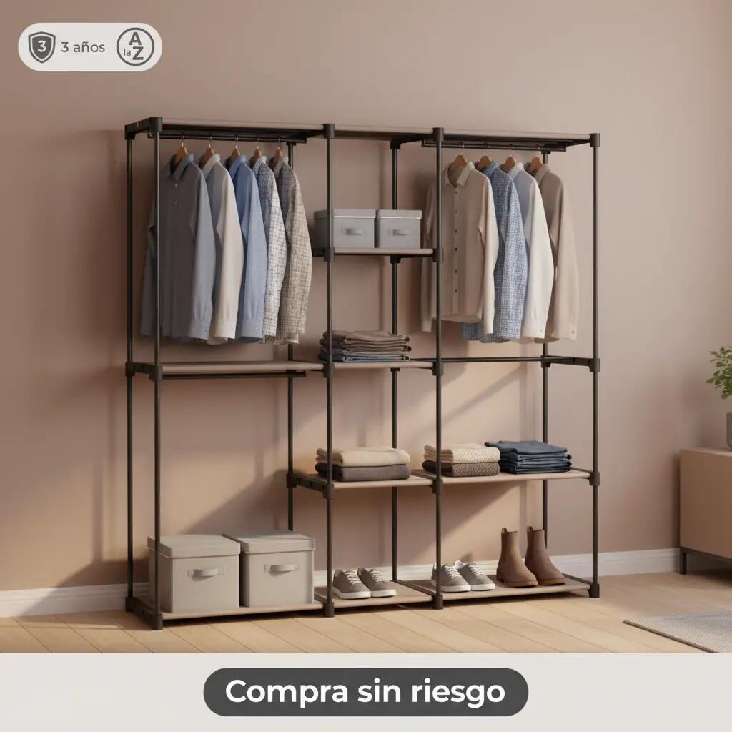 Armario de Camping Plegable con 5 Estantes y Barra para Colgar Ropa 2/7