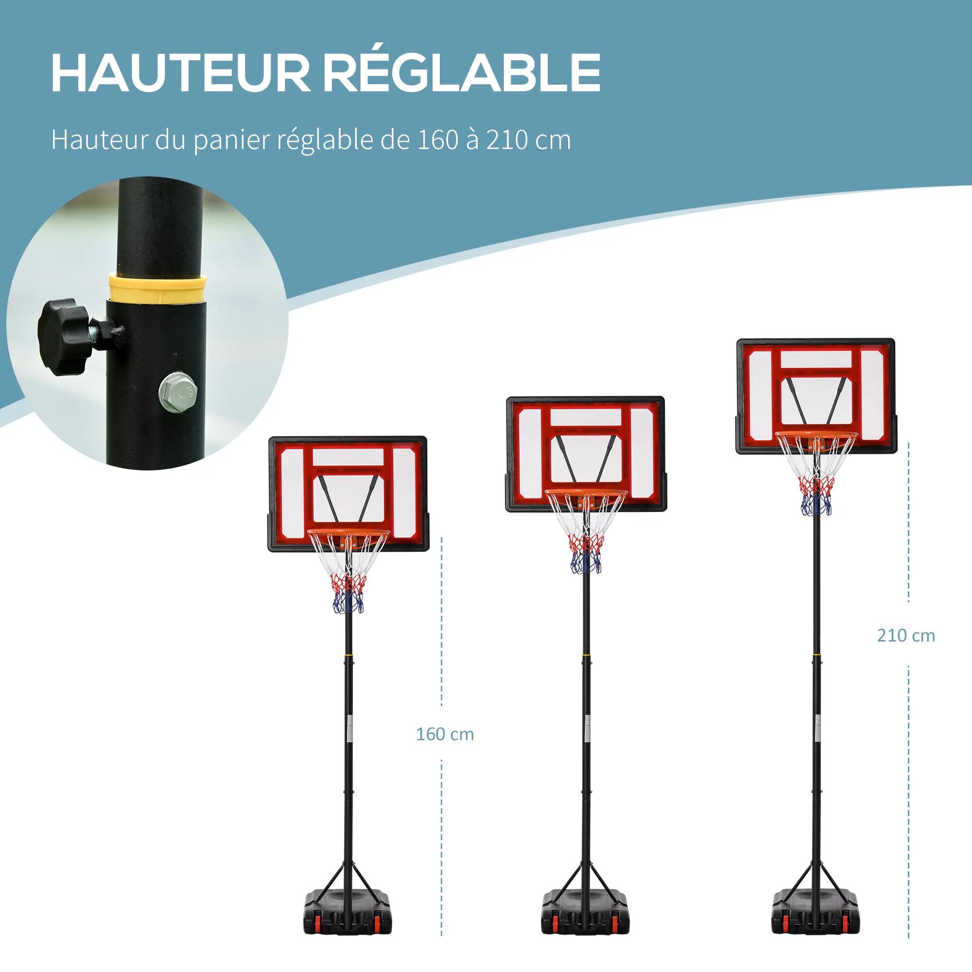 Panier de basket extérieur hauteur réglable 160–210 cm panier de basket sur 6/9