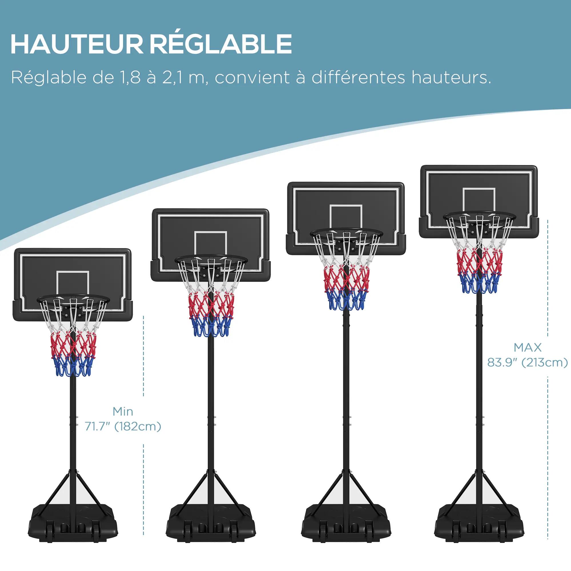 Panier de basket extérieur hauteur ajustables 182-213/220-250 cm panier de 6/9
