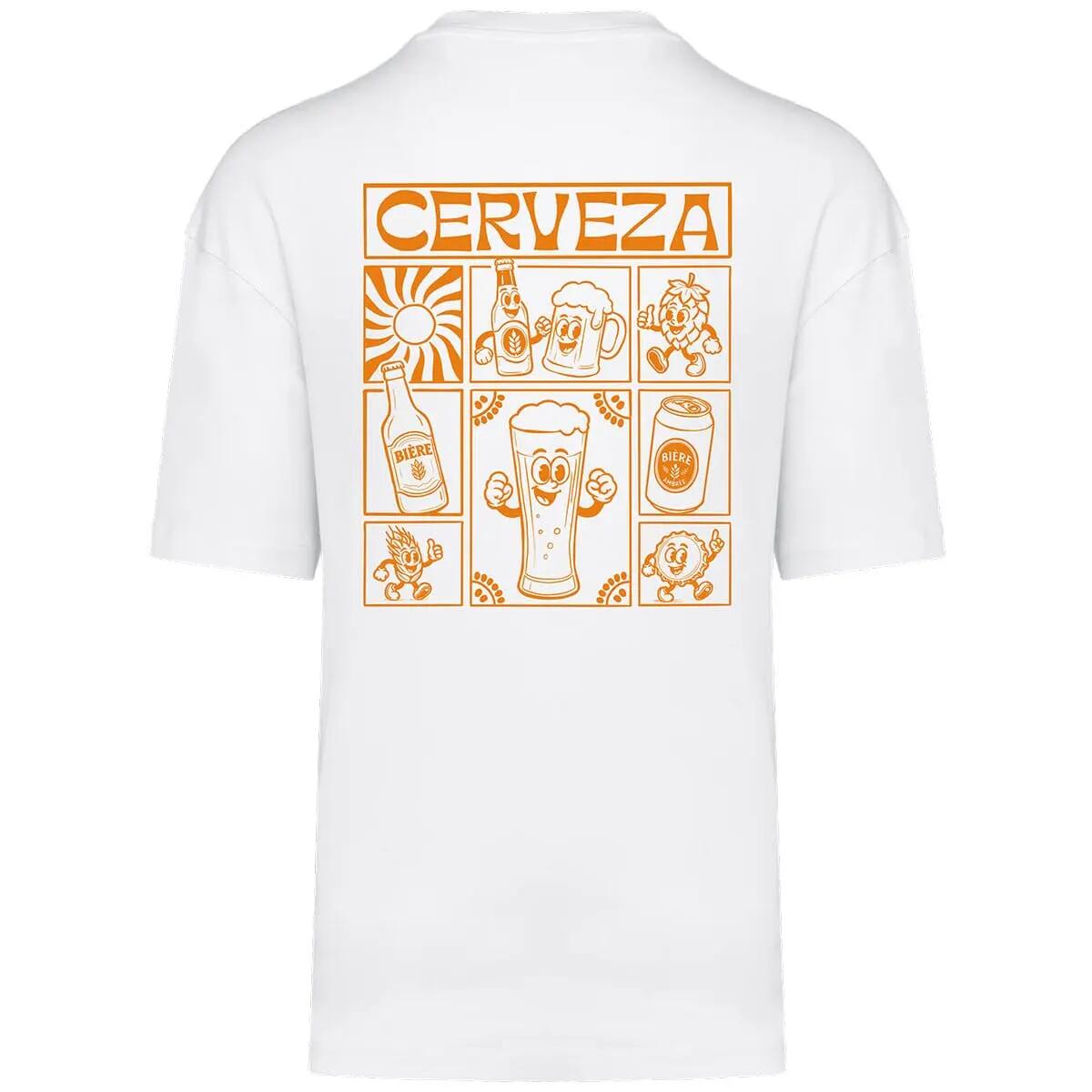 Tricou oversize unisex Cerveza alb