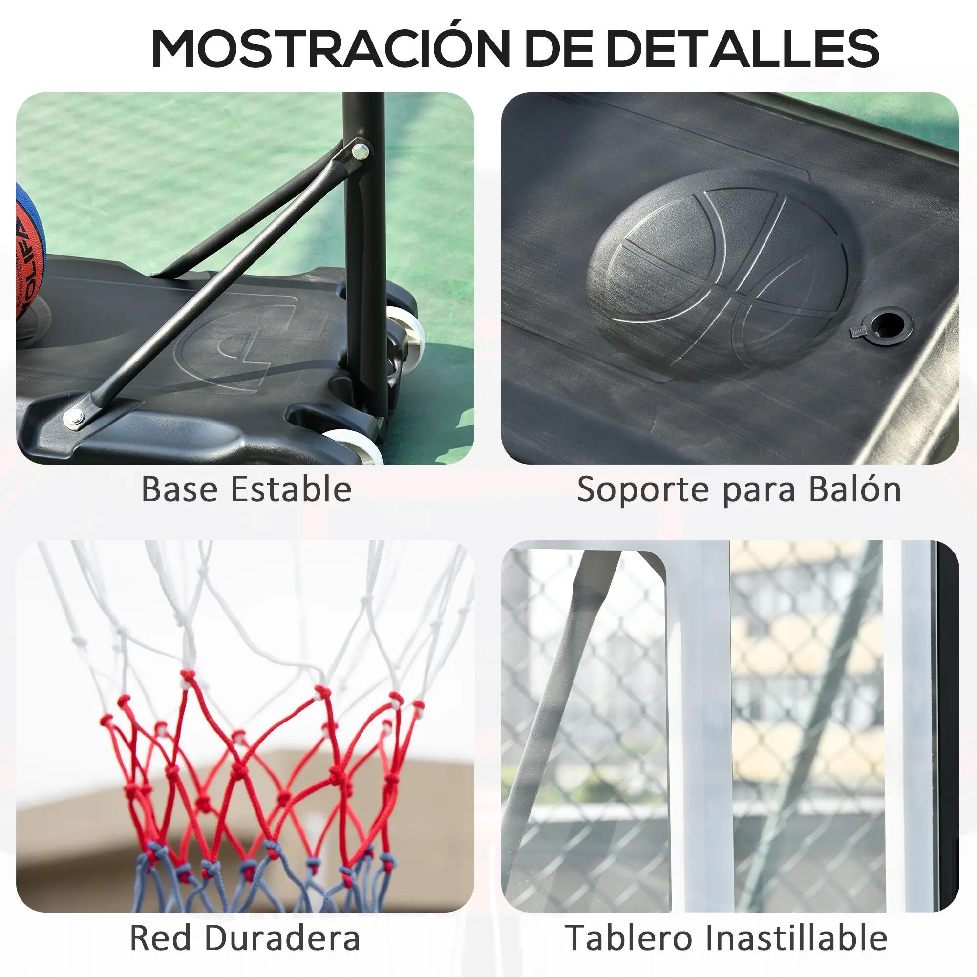 Panier de basket-ball à hauteur réglable (206-260 cm) avec roulettes et base 9/9