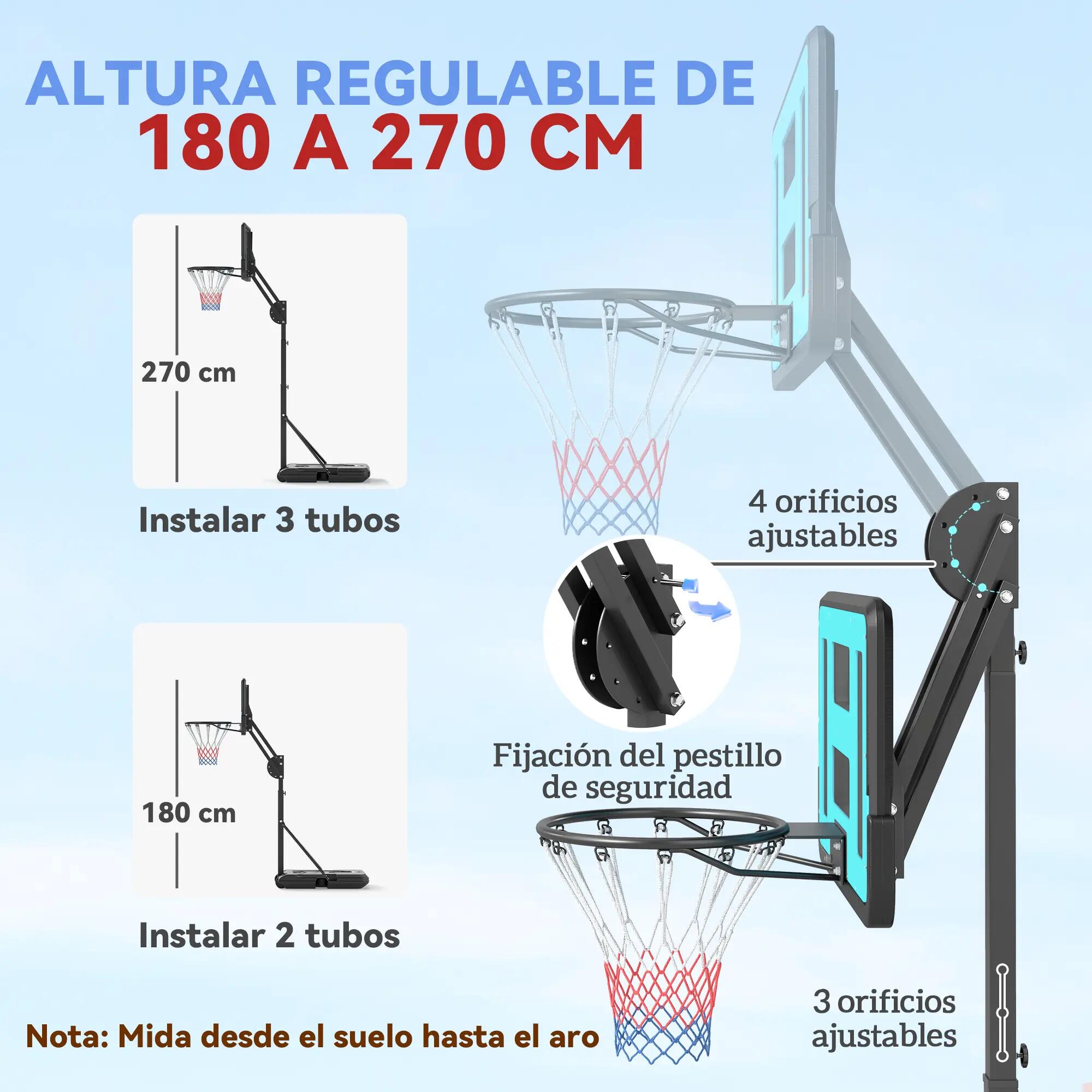 Panier de basket réglable 146-236 cm avec roulettes et base lestable à l'eau 6/9