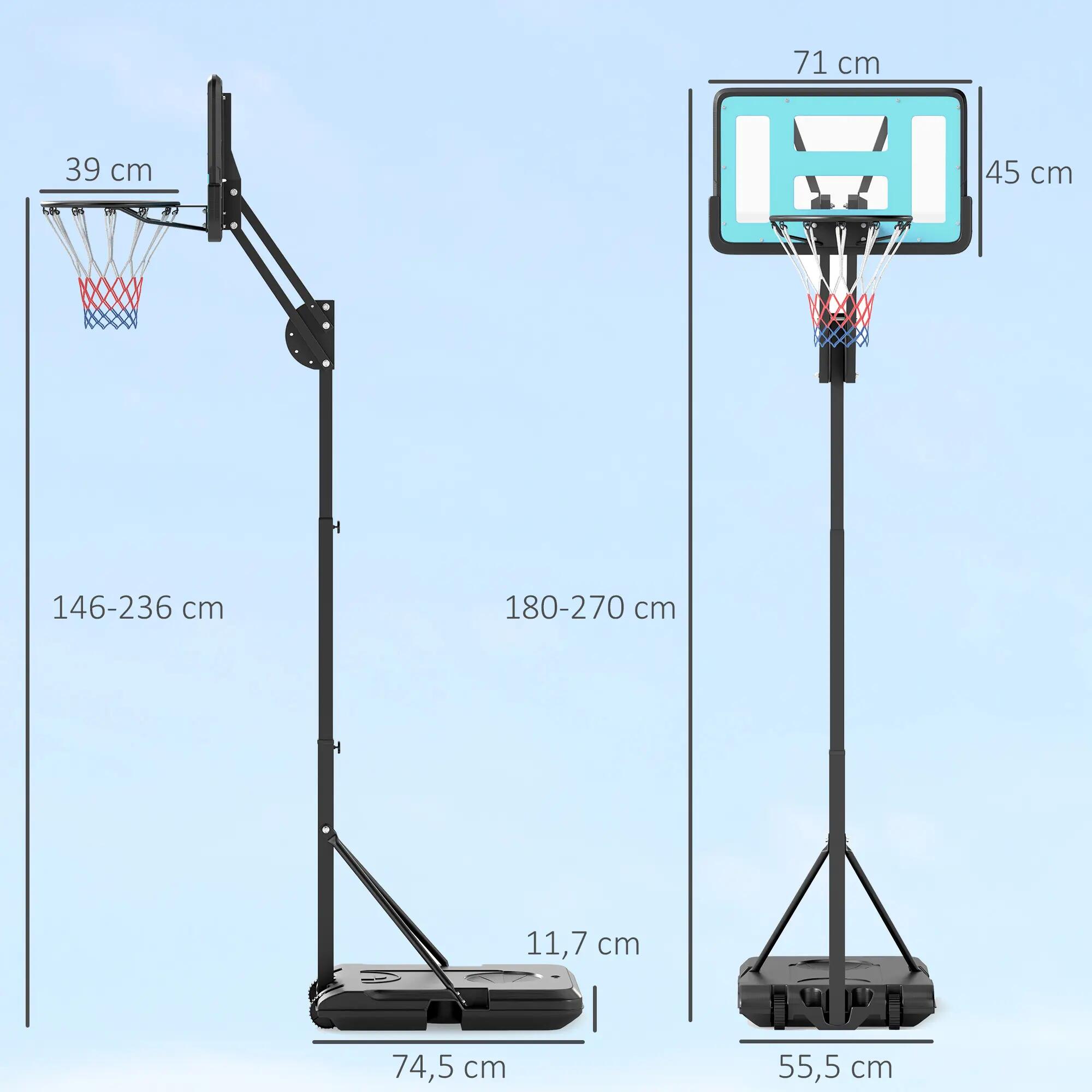 Panier de basket réglable 146-236 cm avec roulettes et base lestable à l'eau 5/9