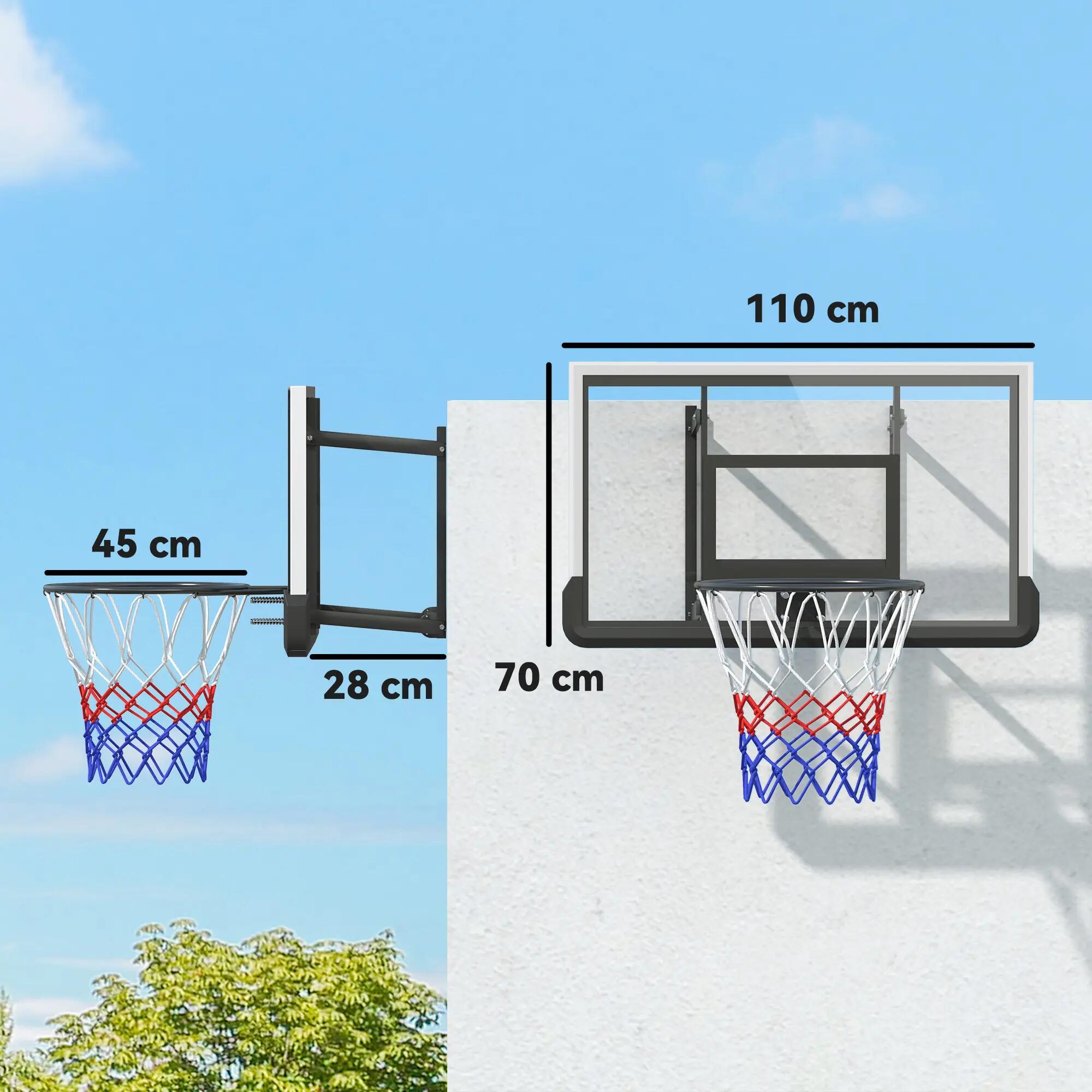 Panier de basket mural, anneau à ressort, panneau incassable, noir 4/9