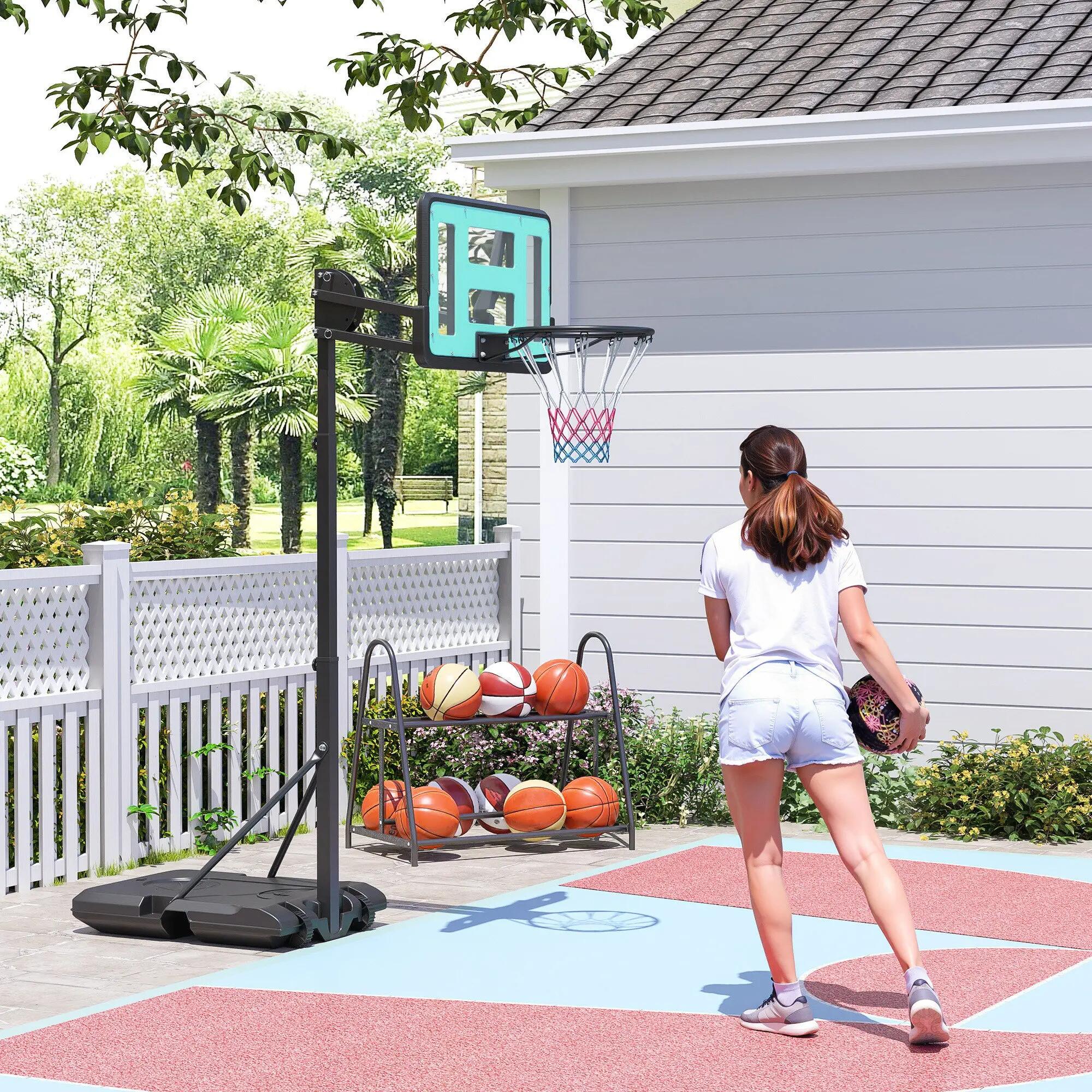 Panier de basket réglable 146-236 cm avec roulettes et base lestable à l'eau 3/9