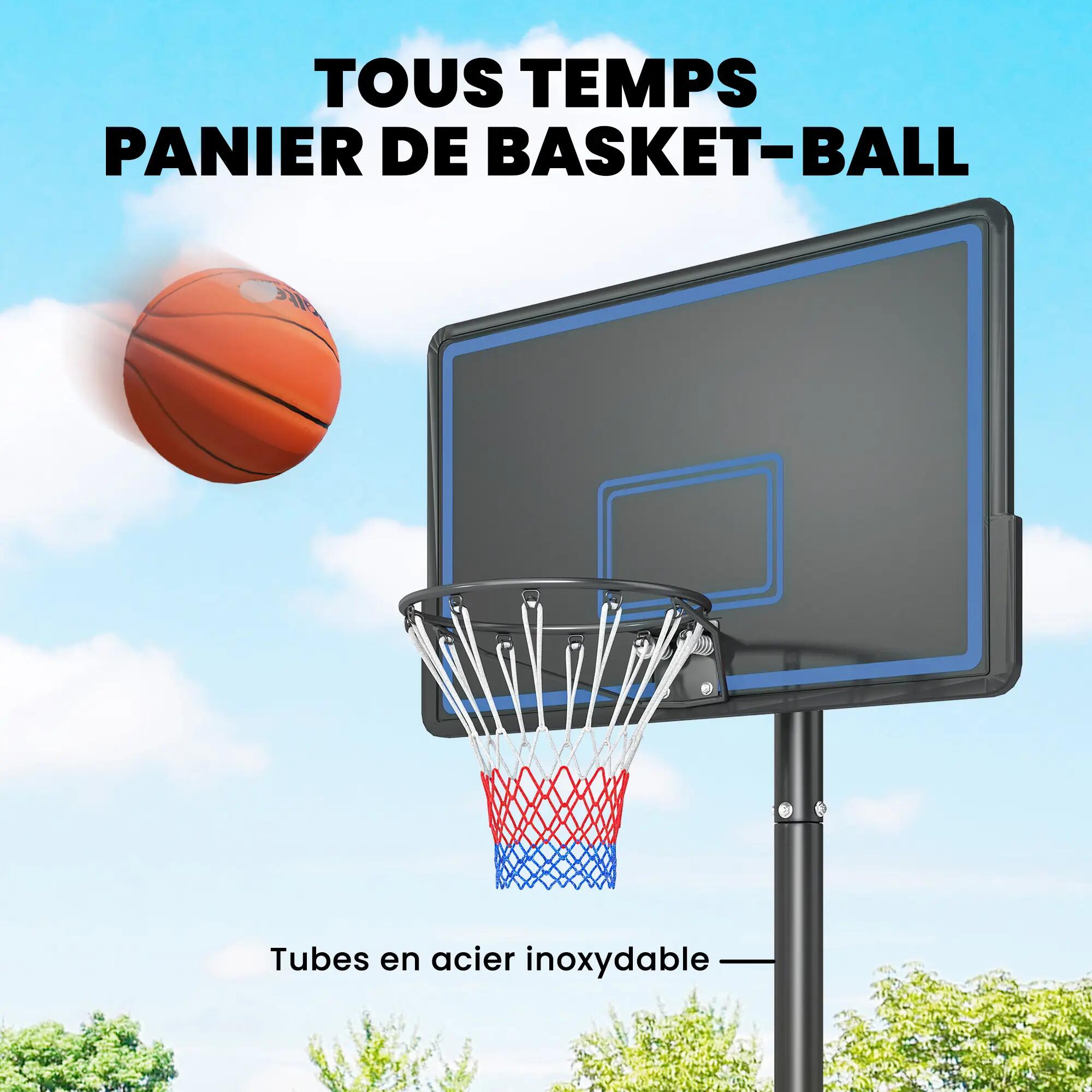 Panier de Basketball sur Pieds avec Hauteur Réglable de 1,35 à 3,05 m avec Roues 9/9