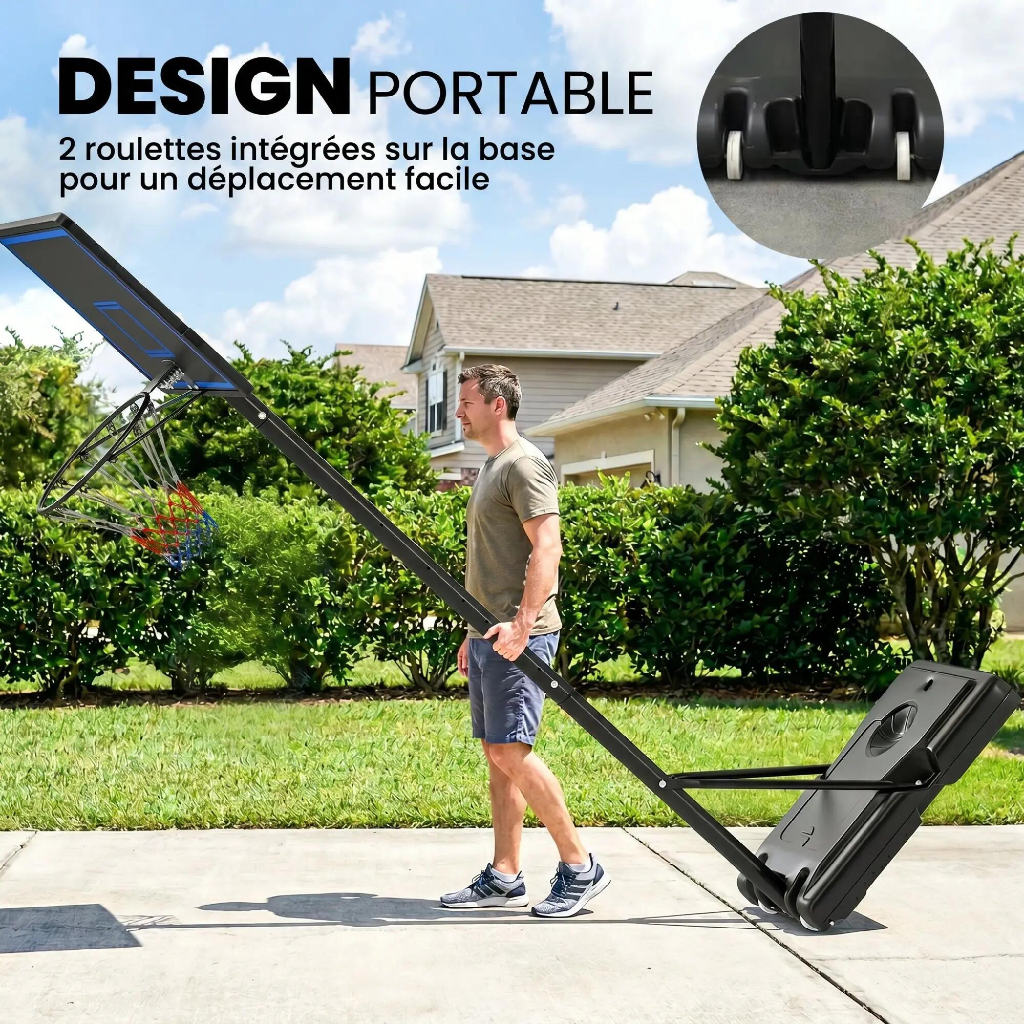 Panier de Basketball sur Pieds avec Hauteur Réglable de 1,35 à 3,05 m avec Roues 8/9