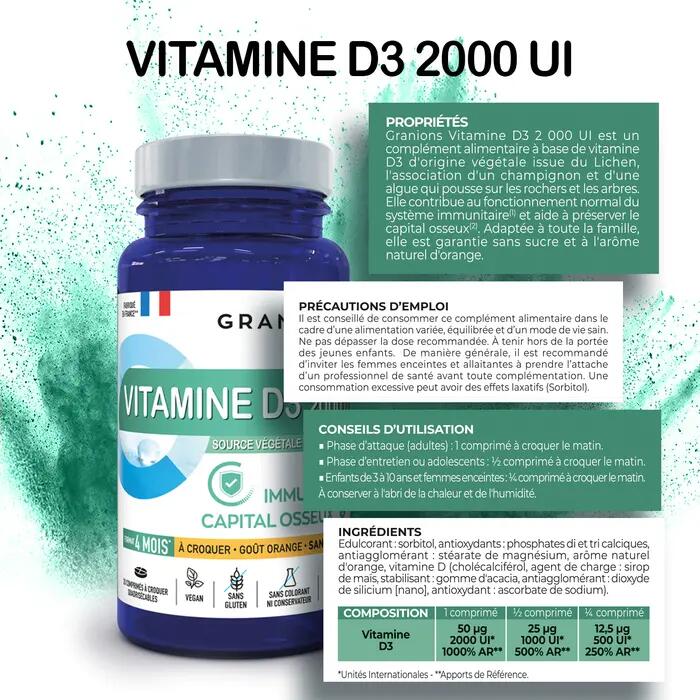 Vitamine D3 2000 UI - 30 comprimés à croquer 7/7
