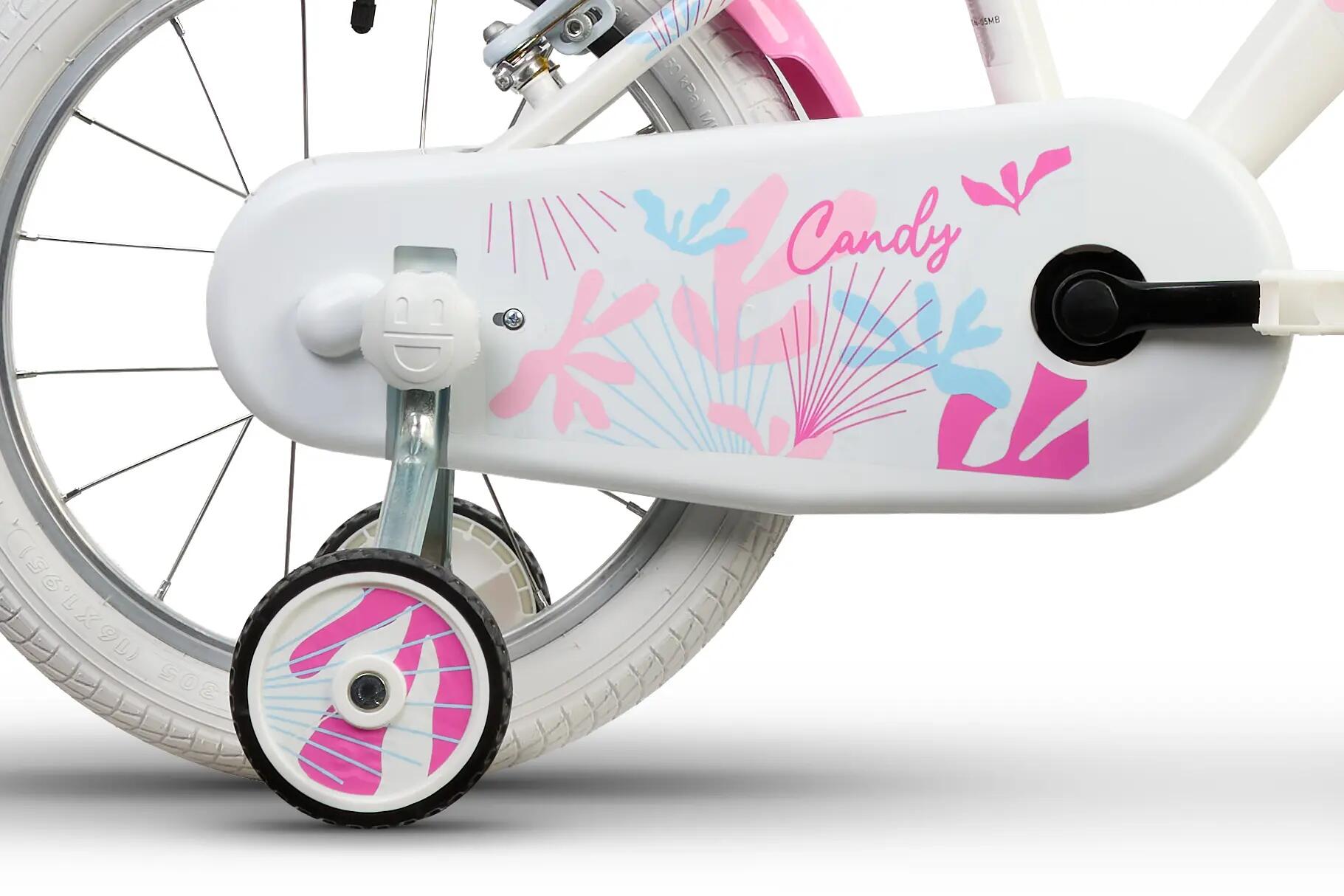 Rower Dziecięcy CANDY 16" Kółka Boczne Koszyk Fotelik dla Lalki Biały 4/6