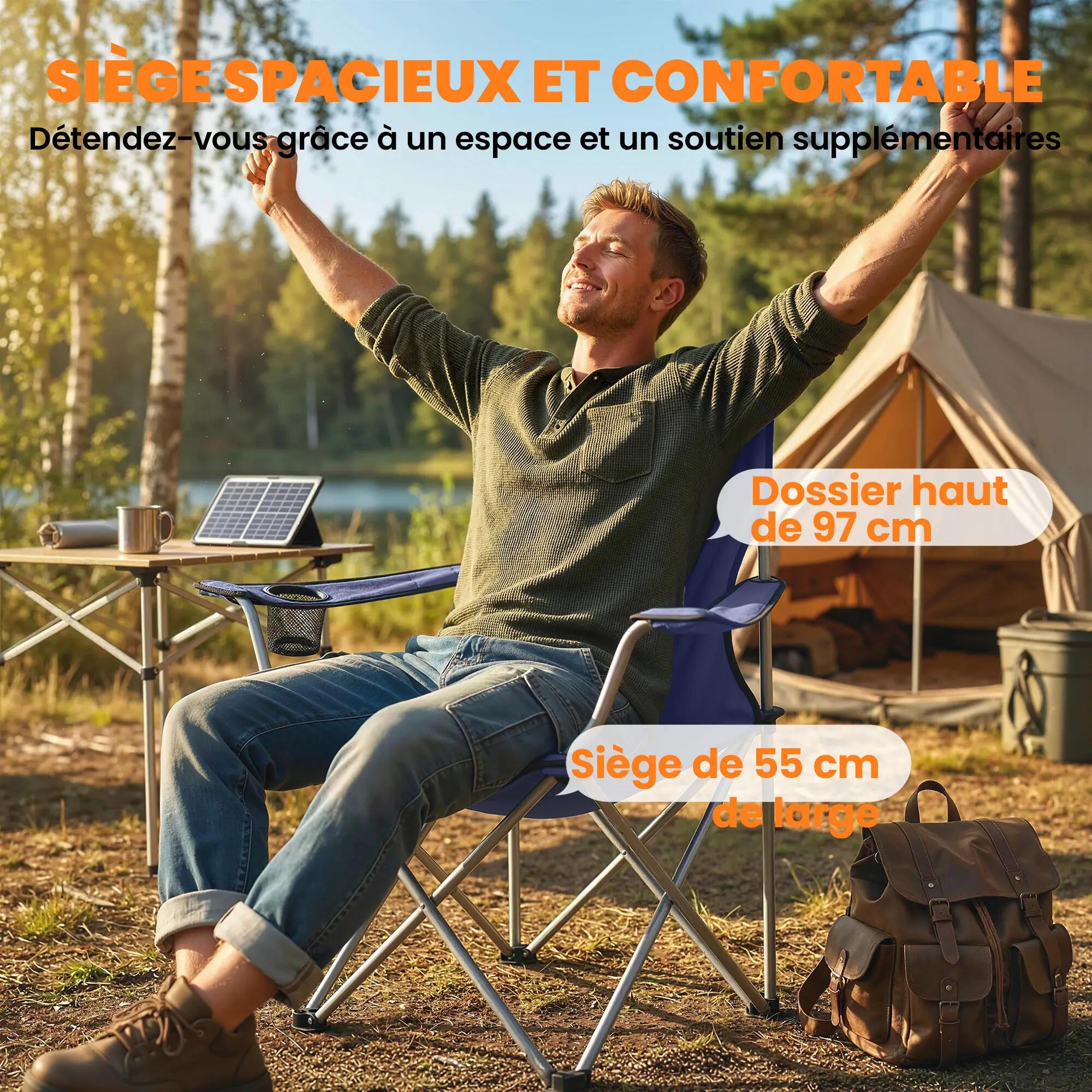 Lot de 2 Chaises de Camping Pliantes avec Porte-Gobelet, Sac de Transport, Dossi 7/9