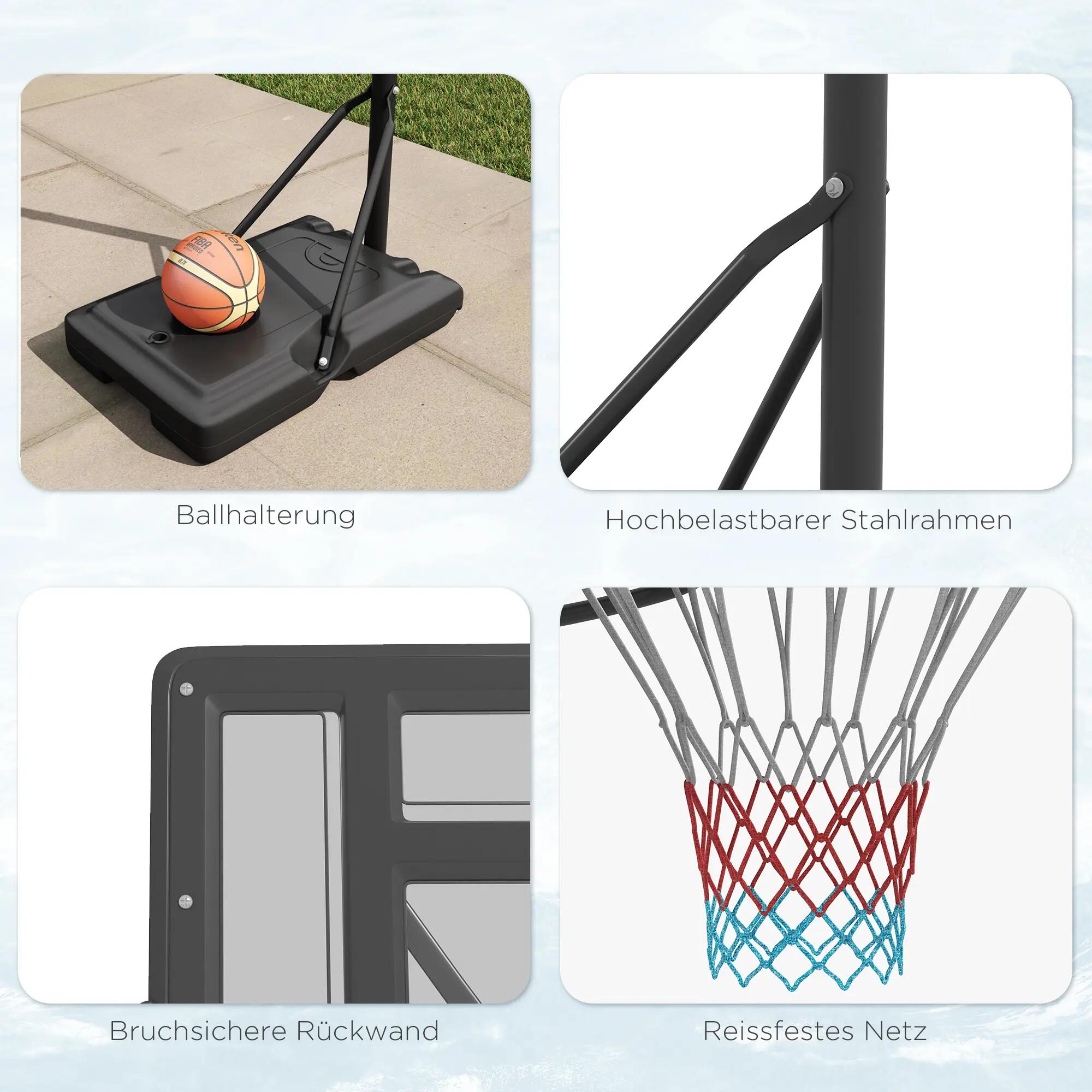 Panier de basket-ball extérieur/intérieur, réglable en hauteur, avec roulettes, 9/9