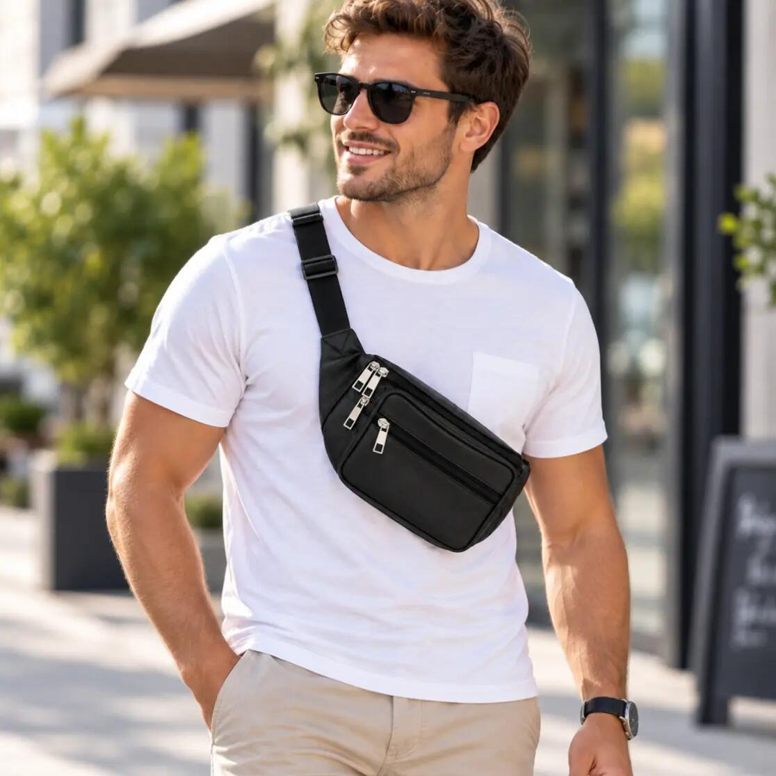 Gürteltasche 2 Leder 4 Taschen Sling Bag Gürtel Hüft Tasche 6/6