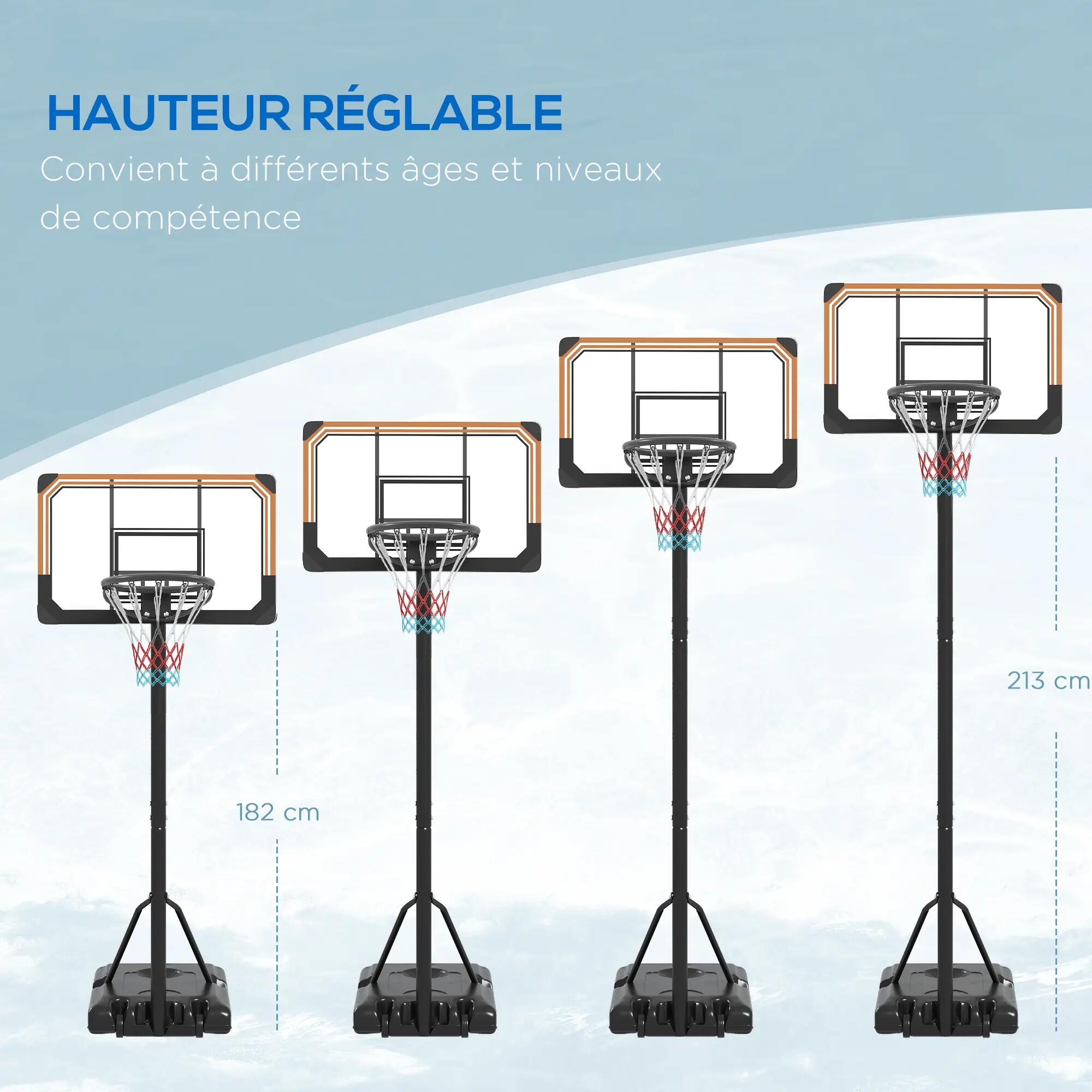 Panier de basket sur pied hauteur réglable 213 - 243 cm avec base de lestage 7/9