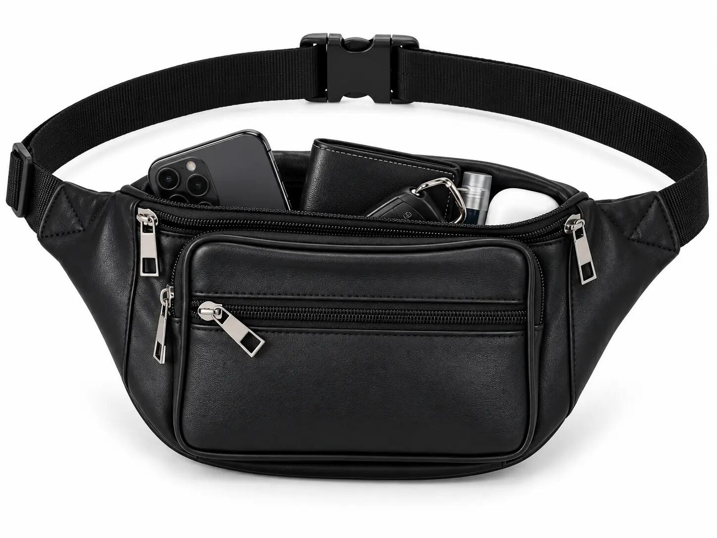 Gürteltasche 2 Leder 4 Taschen Sling Bag Gürtel Hüft Tasche 5/6