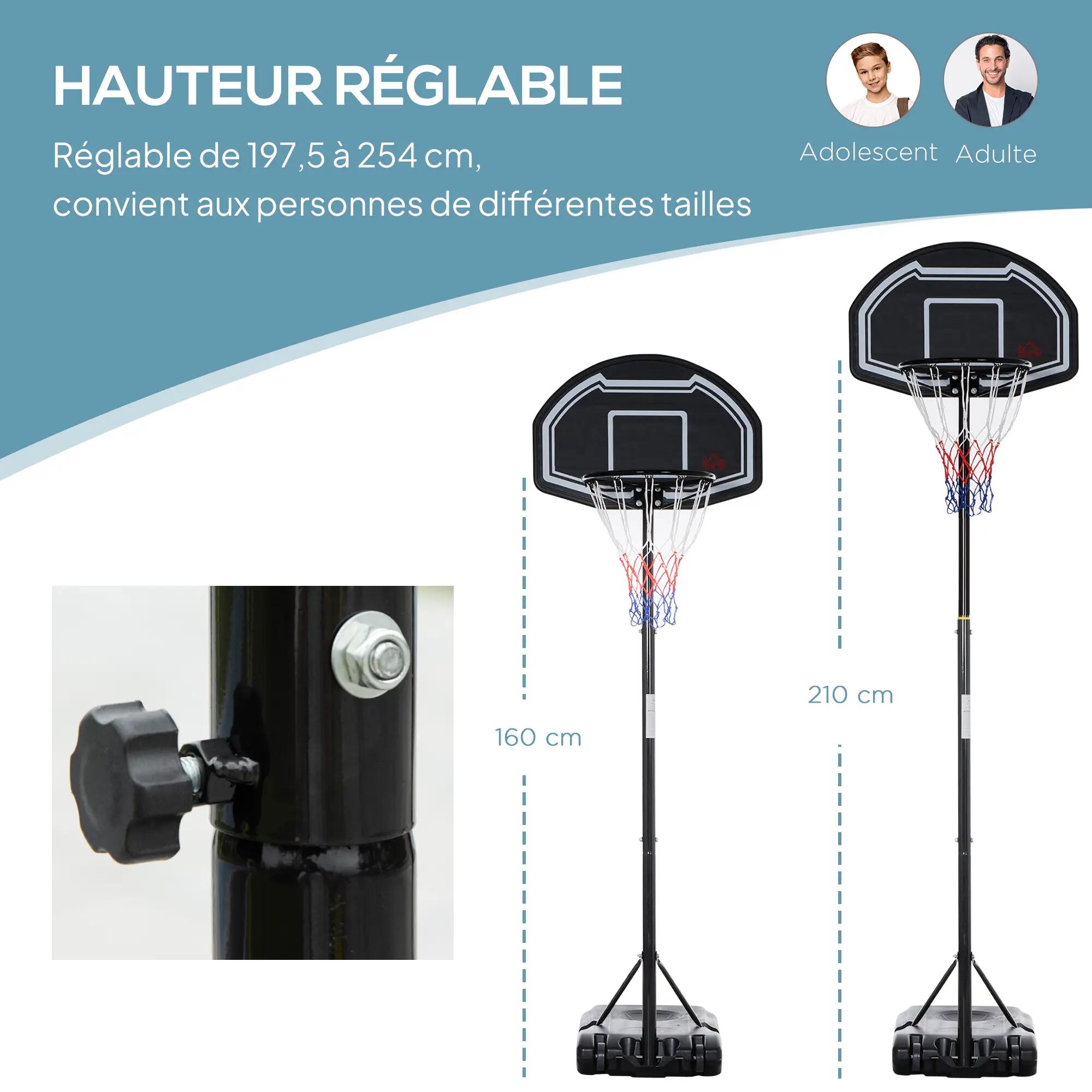 Panier de basket extérieur hauteur réglable 197,5-254 cm panier de basket sur 6/9