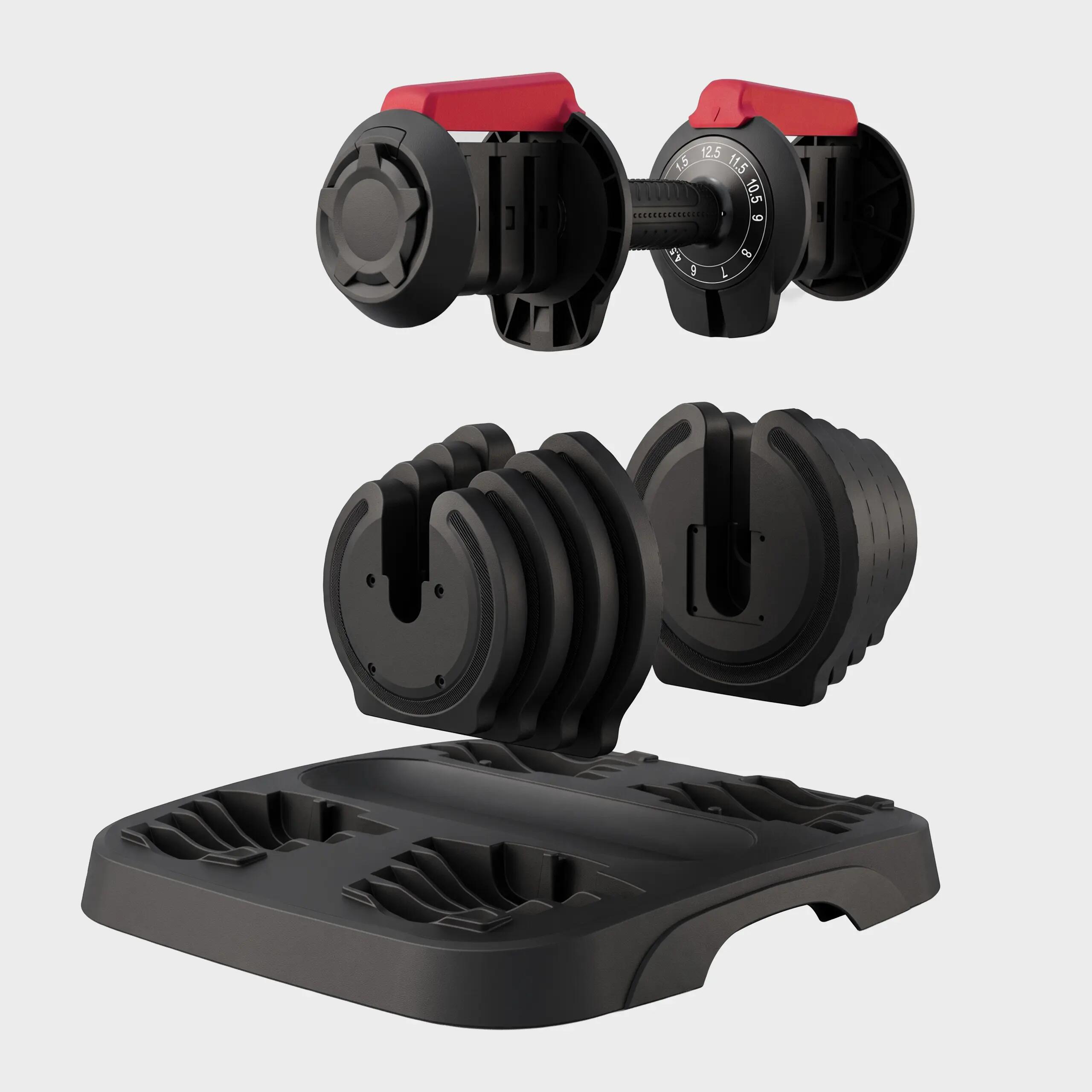 Haltères réglables 25 kg, lot de 2, 11 paliers par haltère, plateau inclus 7/8