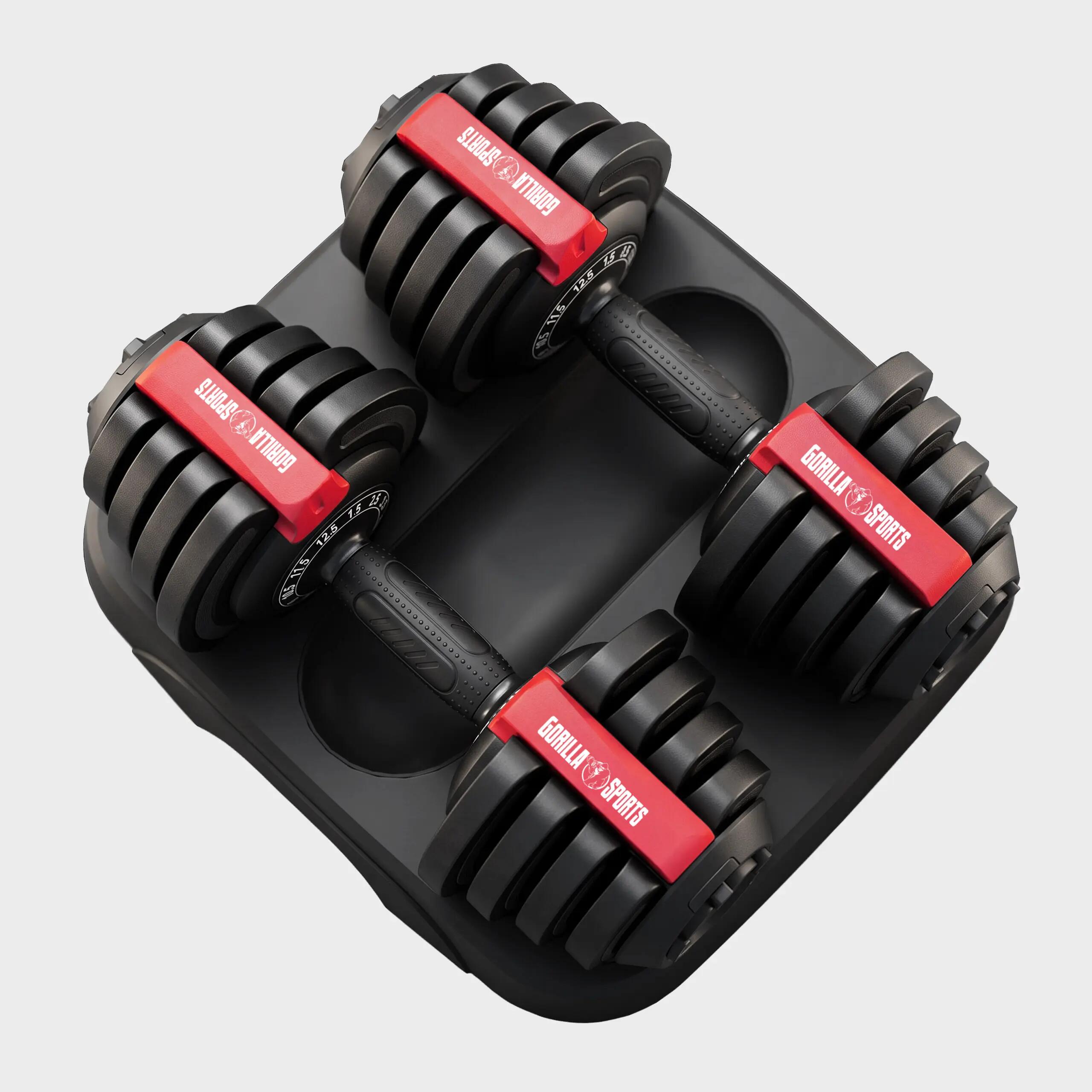 Haltères réglables 25 kg, lot de 2, 11 paliers par haltère, plateau inclus 6/8