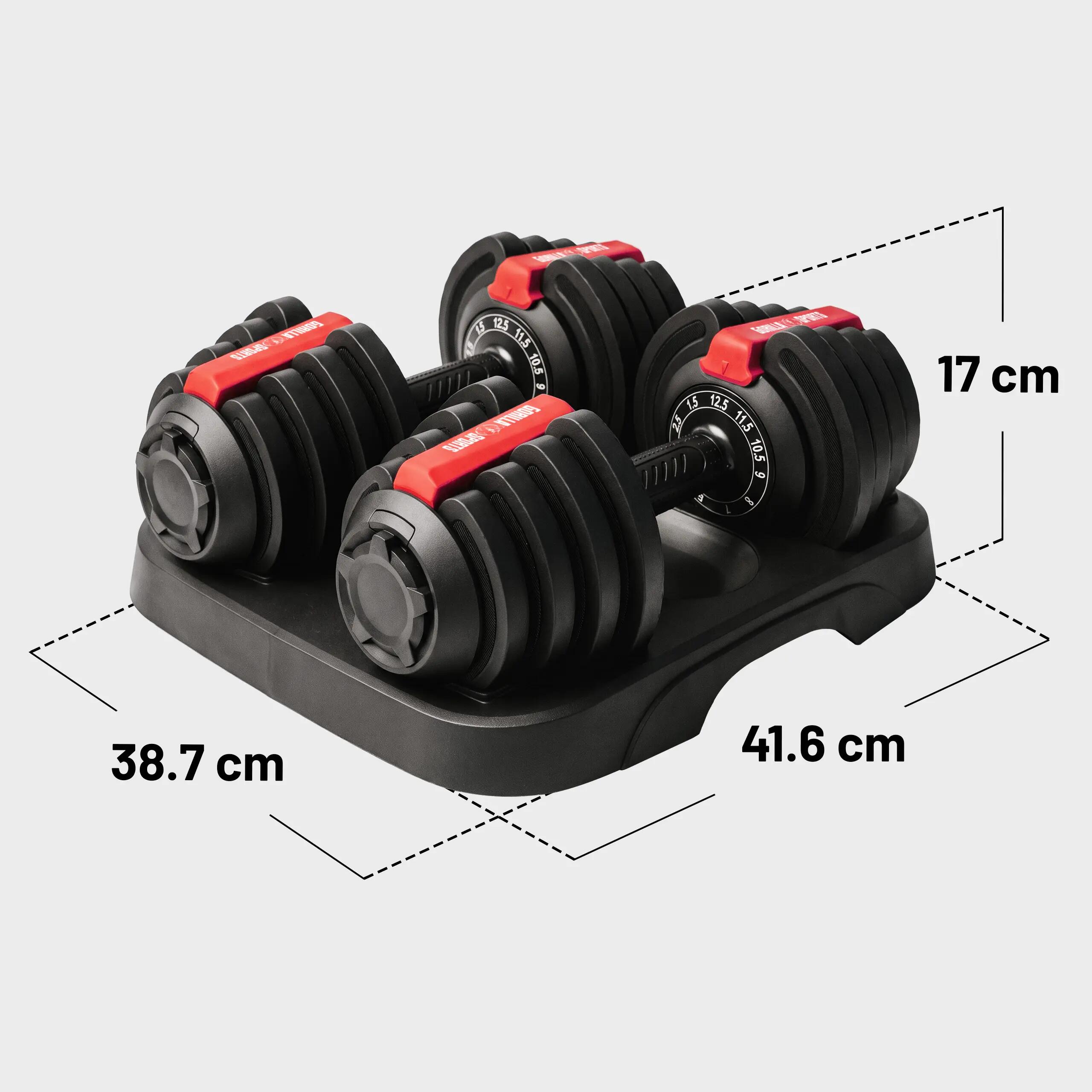 Haltères réglables 25 kg, lot de 2, 11 paliers par haltère, plateau inclus 4/8