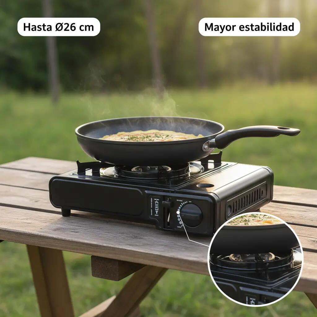 Hornillo de Gas Portátil Camping 2,2 kW con Maletín y Control de Llama 5/7