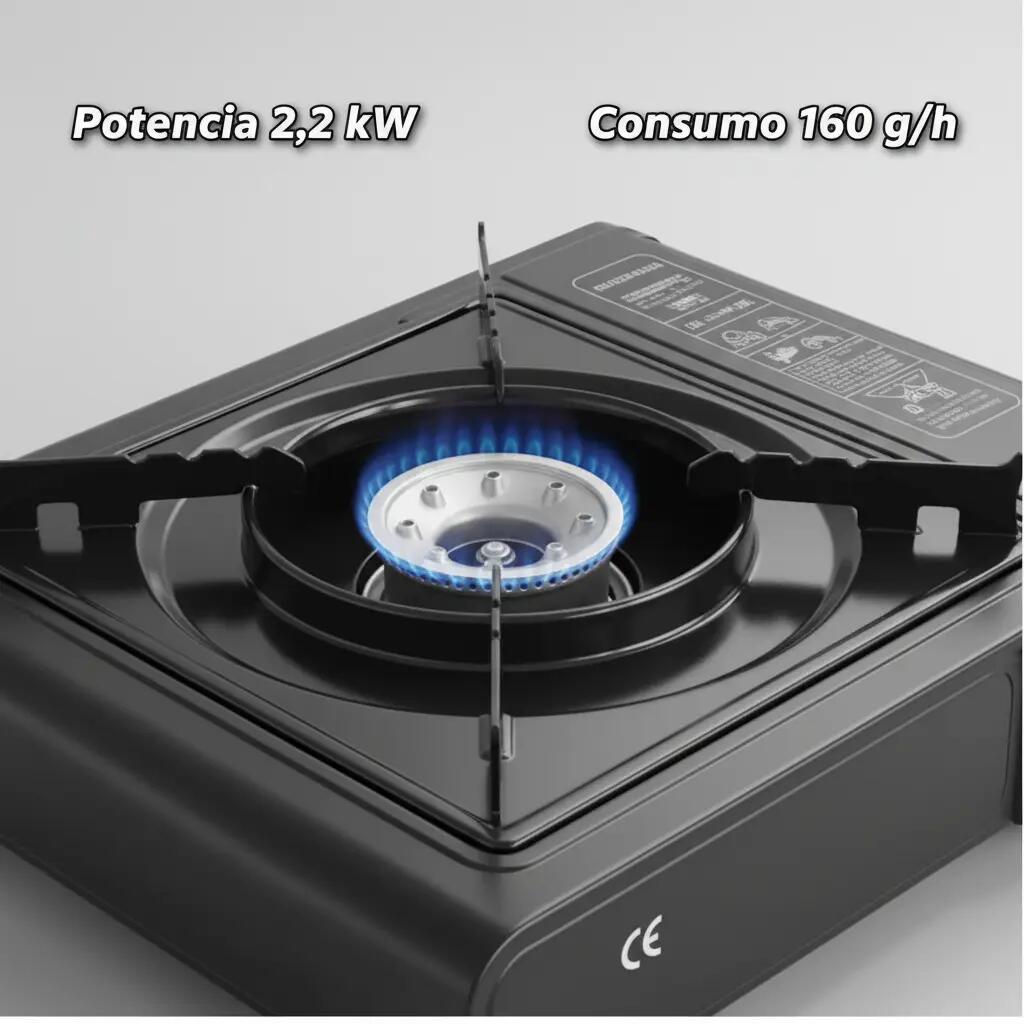 Hornillo de Gas Portátil Camping 2,2 kW con Maletín y Control de Llama 4/7