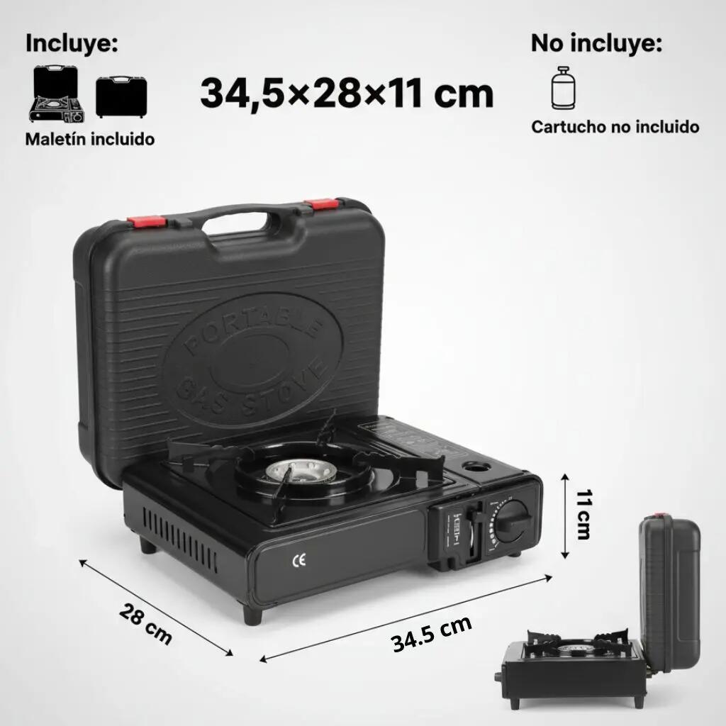 Hornillo de Gas Portátil Camping 2,2 kW con Maletín y Control de Llama 2/7