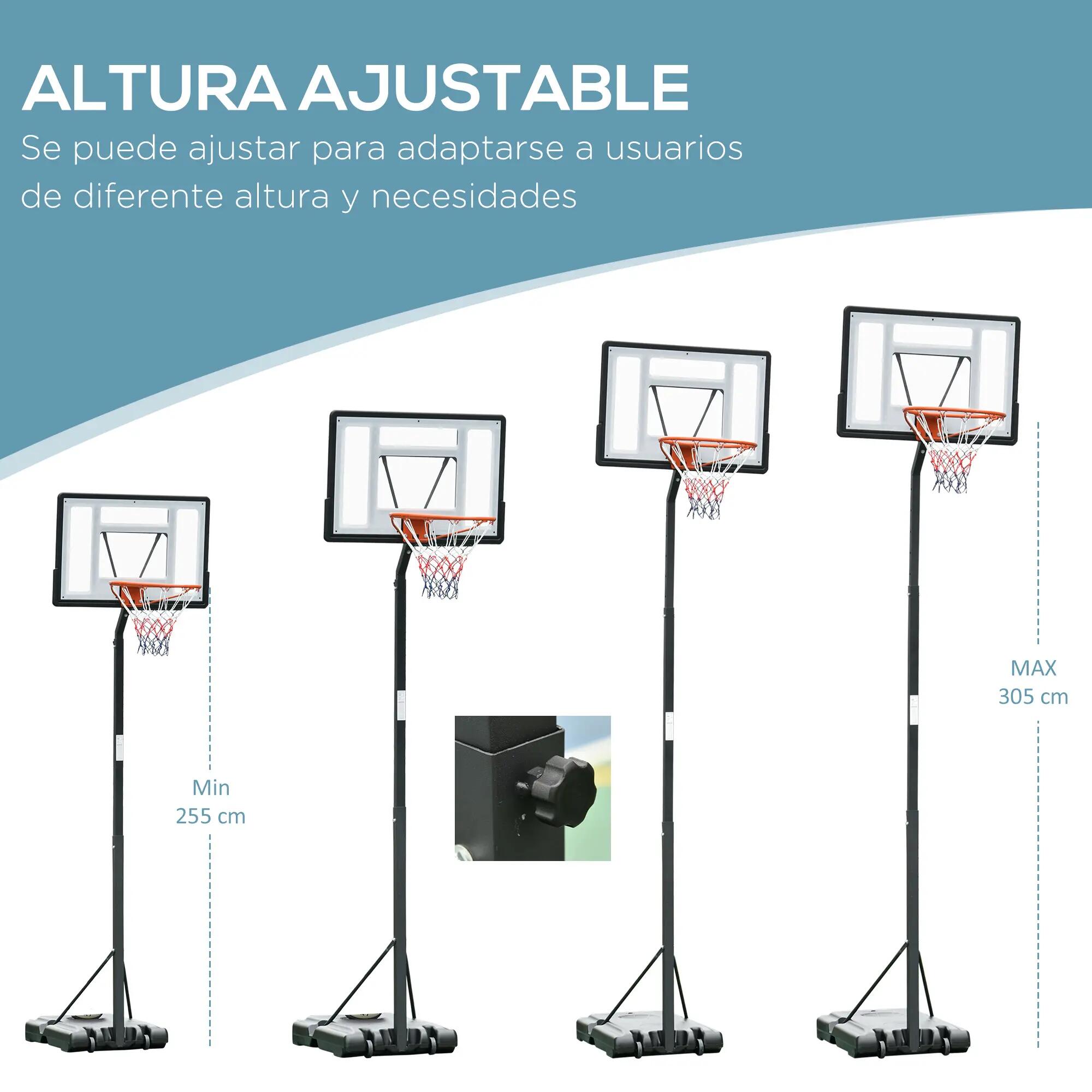 Panier de basket à roulettes, hauteur réglable, base rechargeable, 90 x 165 x 30 6/9